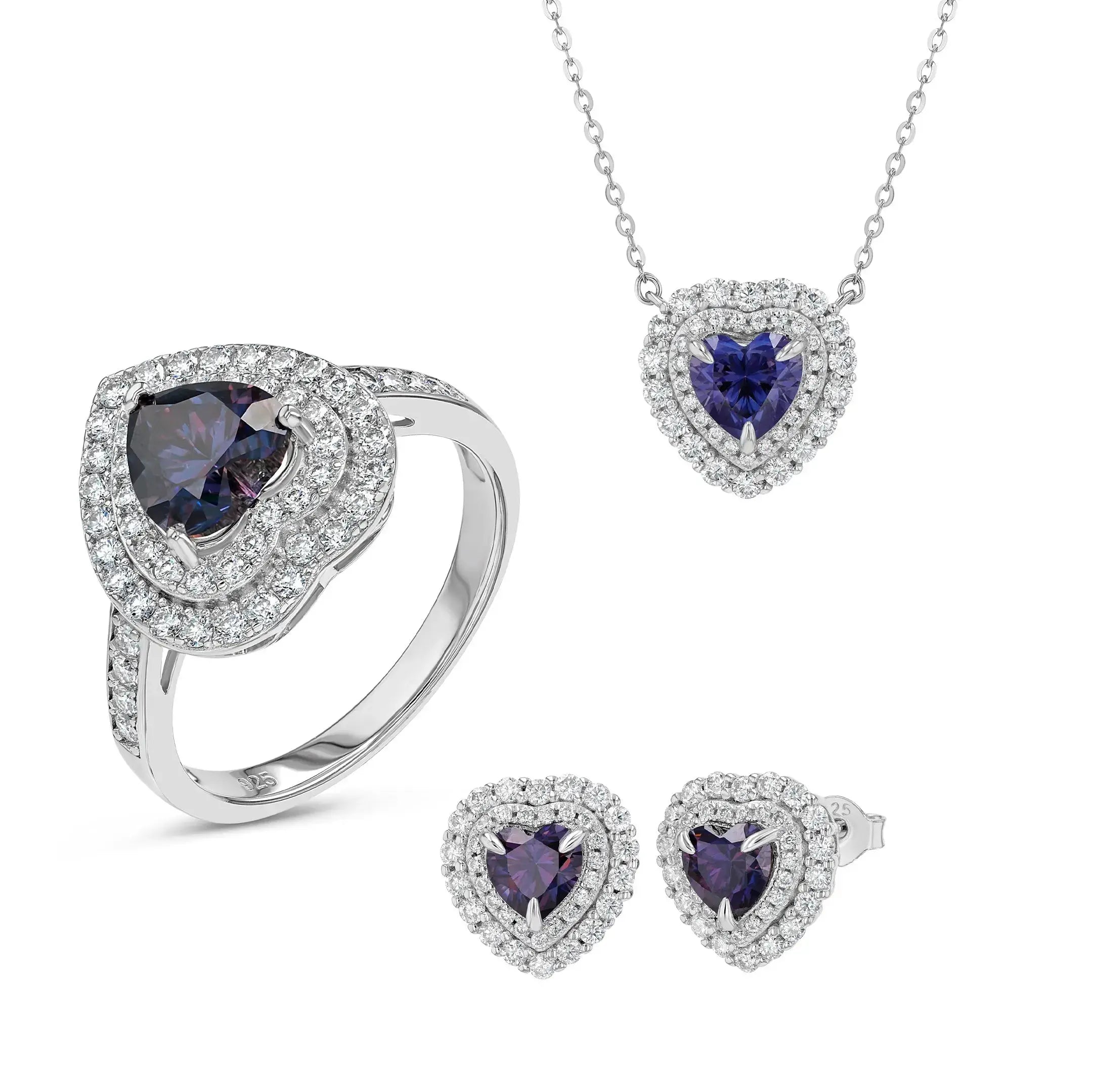 Amethyst & Moissanite Heart Cut Jewellery Set Lab Grown Diamonds