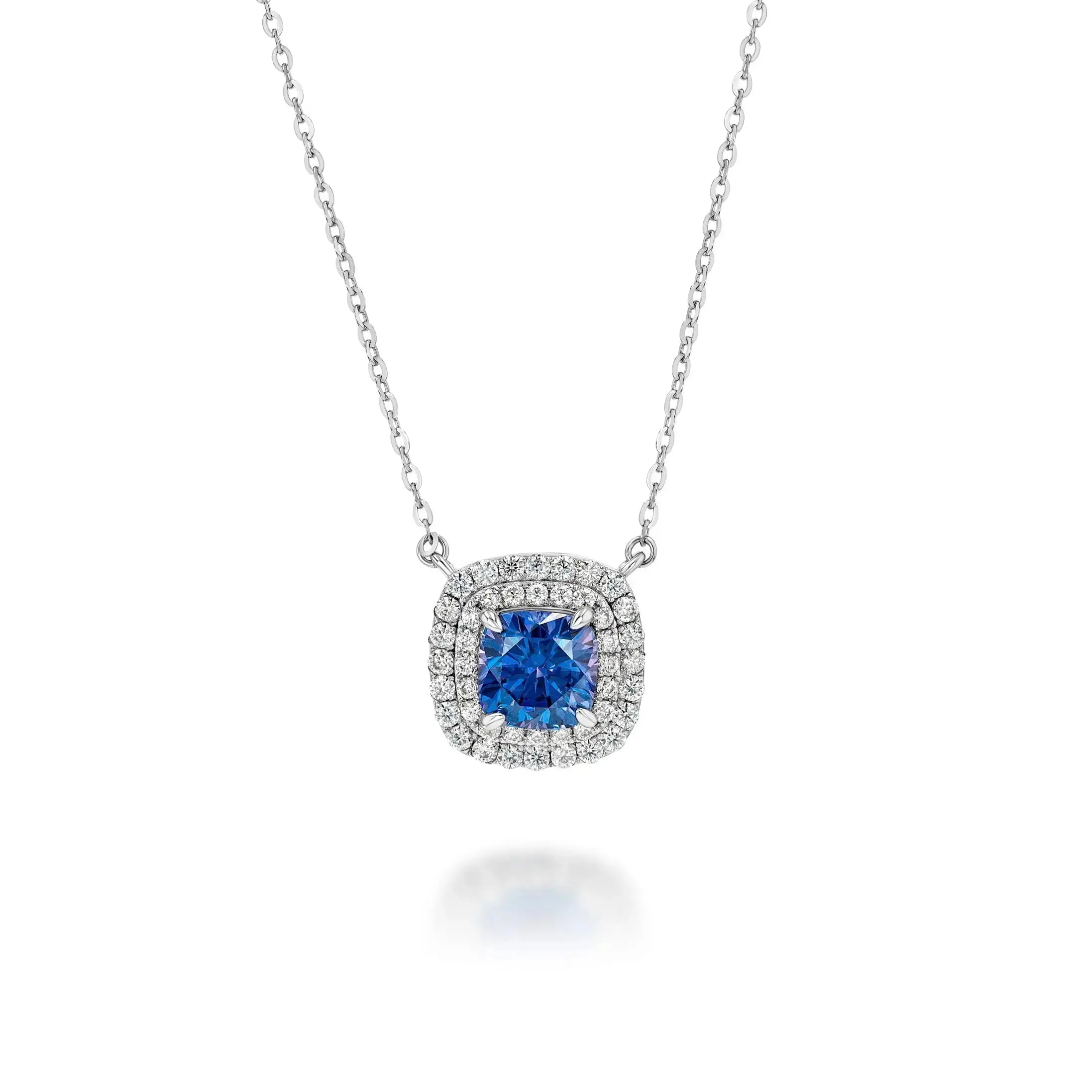 Blue Sapphire & Moissanite Cushion Cut Jewellery Set Lab Grown Diamonds