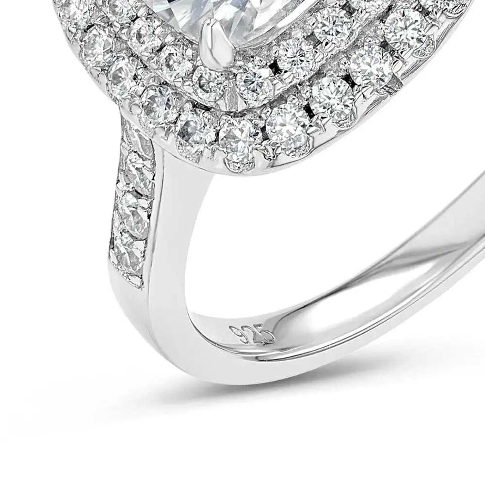 Diamond & Moissanite Cushion Cut Halo Ring Lab Grown Diamonds