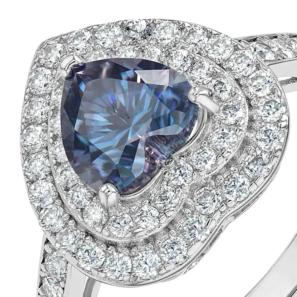Blue Sapphire & Moissanite Heart Cut Jewellery Set Lab Grown Diamonds