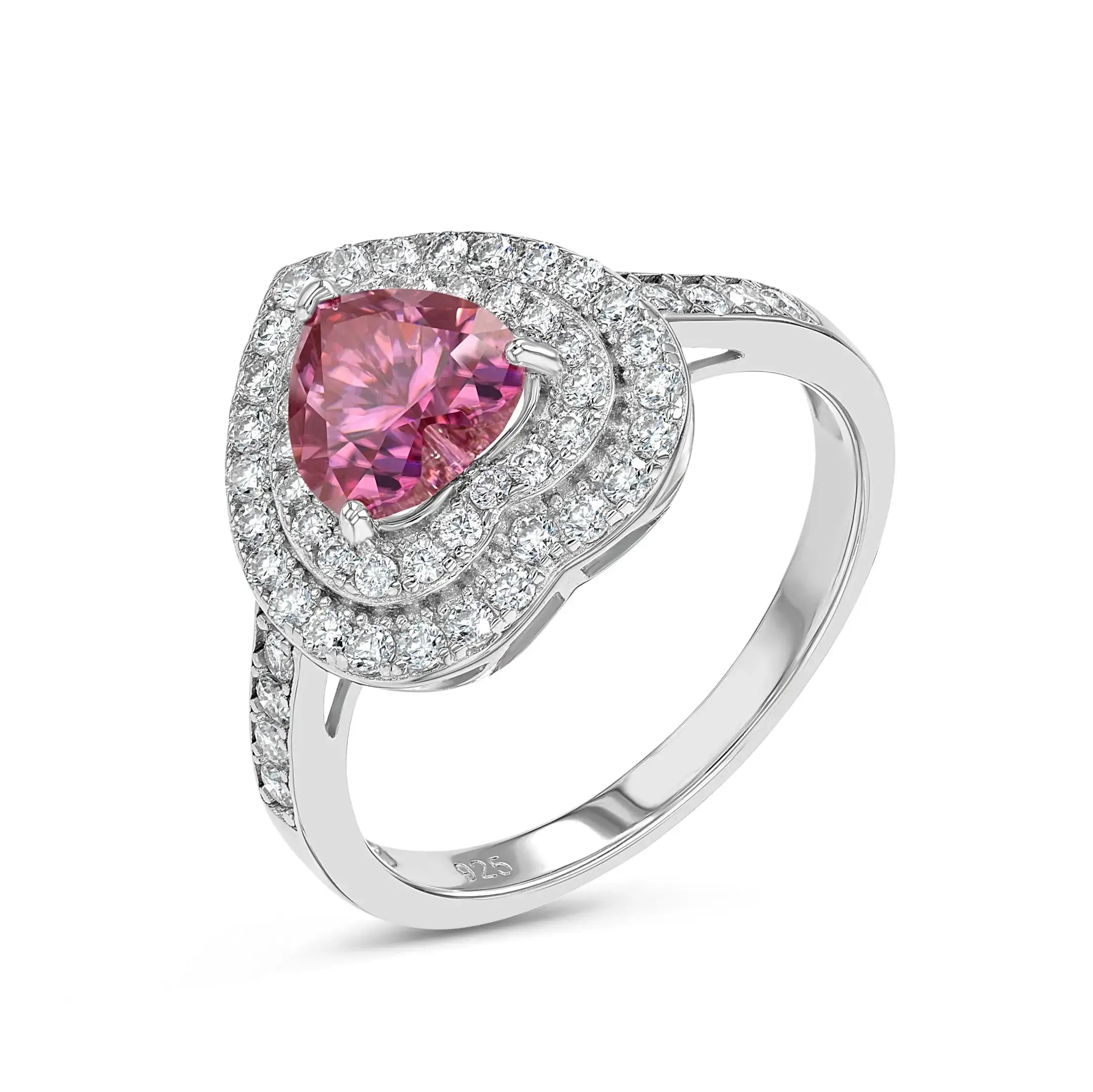 Pink Diamond & Moissanite Heart Halo Ring Lab Grown Diamonds