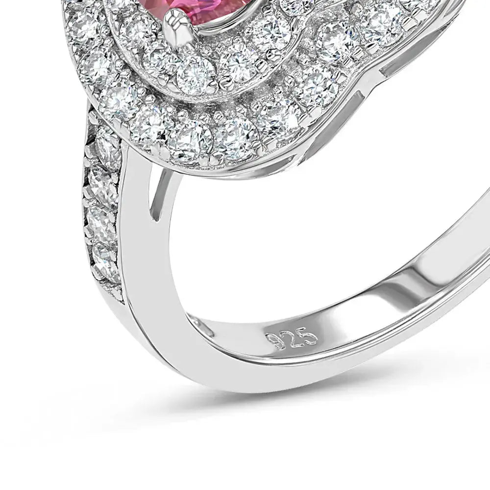 Pink Diamond & Moissanite Heart Halo Ring Lab Grown Diamonds