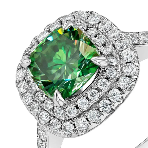 Emerald & Moissanite Cushion Cut Jewellery Set Lab Grown Diamonds