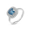 Blue Sapphire & Moissanite Cushion Cut Halo Ring