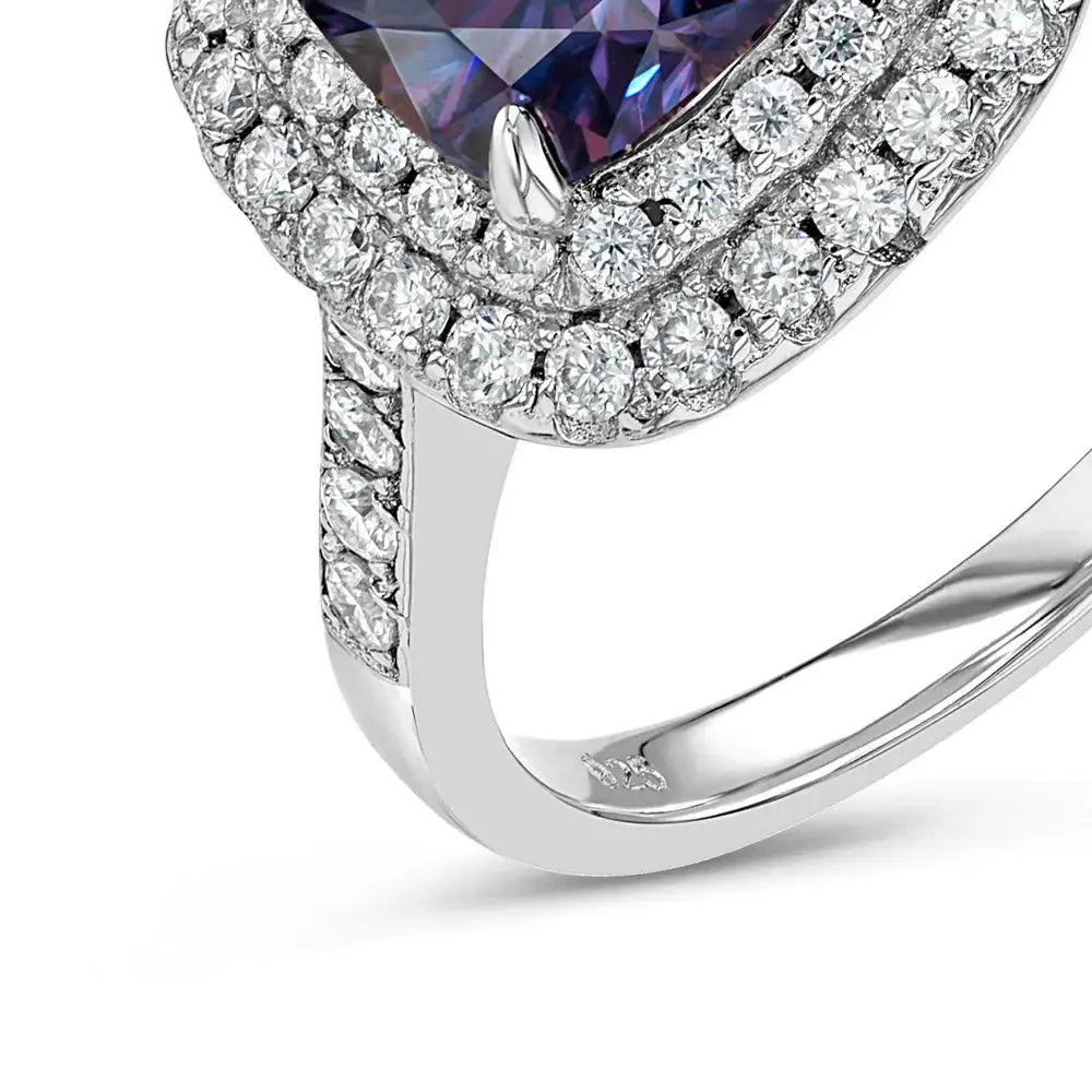 Amethyst & Moissanite Cushion Cut Halo Ring Lab Grown Diamonds