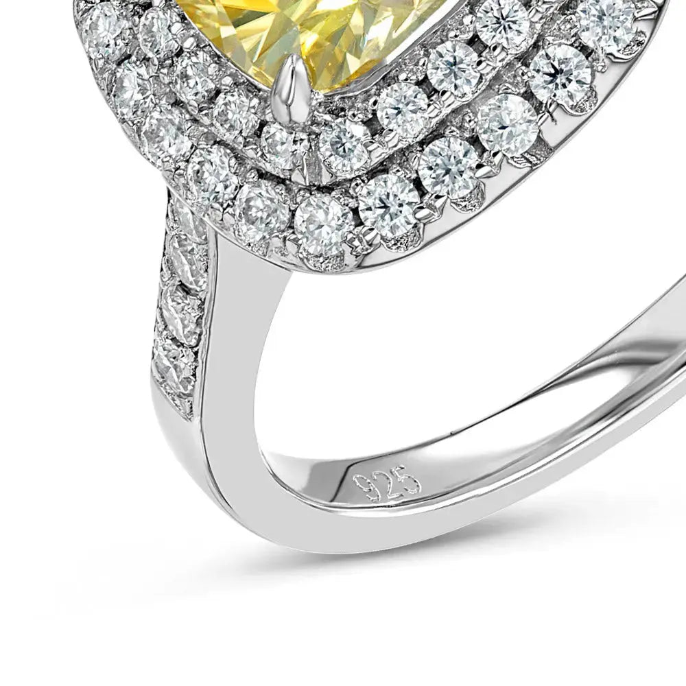 Yellow Sapphire & Moissanite Cushion Cut Halo Ring Lab Grown Diamonds