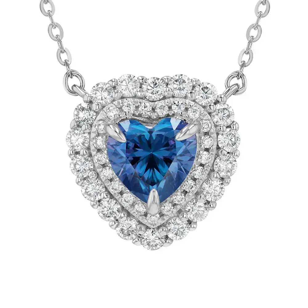 Blue Sapphire & Moissanite Heart Cut Jewellery Set Lab Grown Diamonds