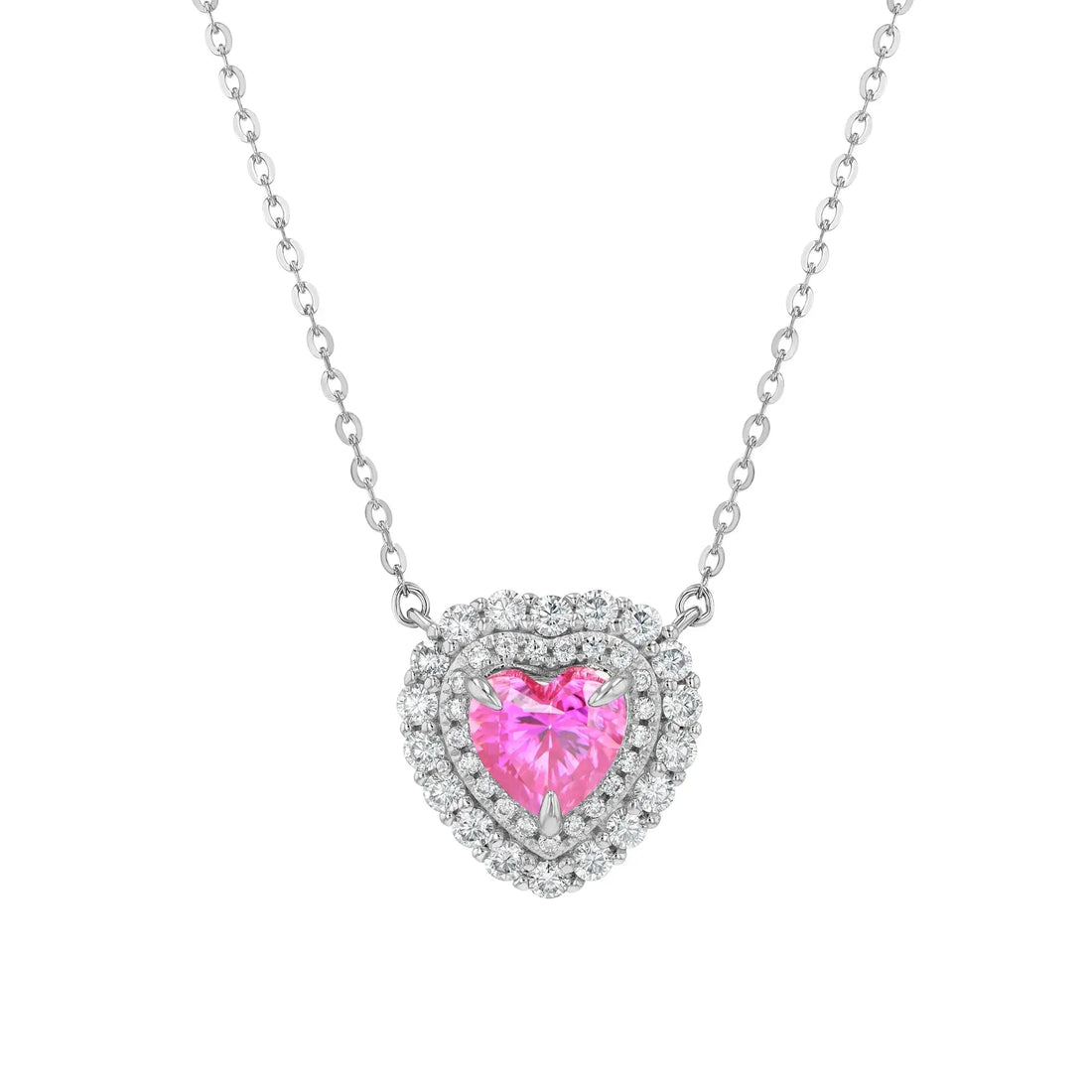 Pink & Diamond & Moissanite Heart Halo Pendant Lab Grown Diamonds