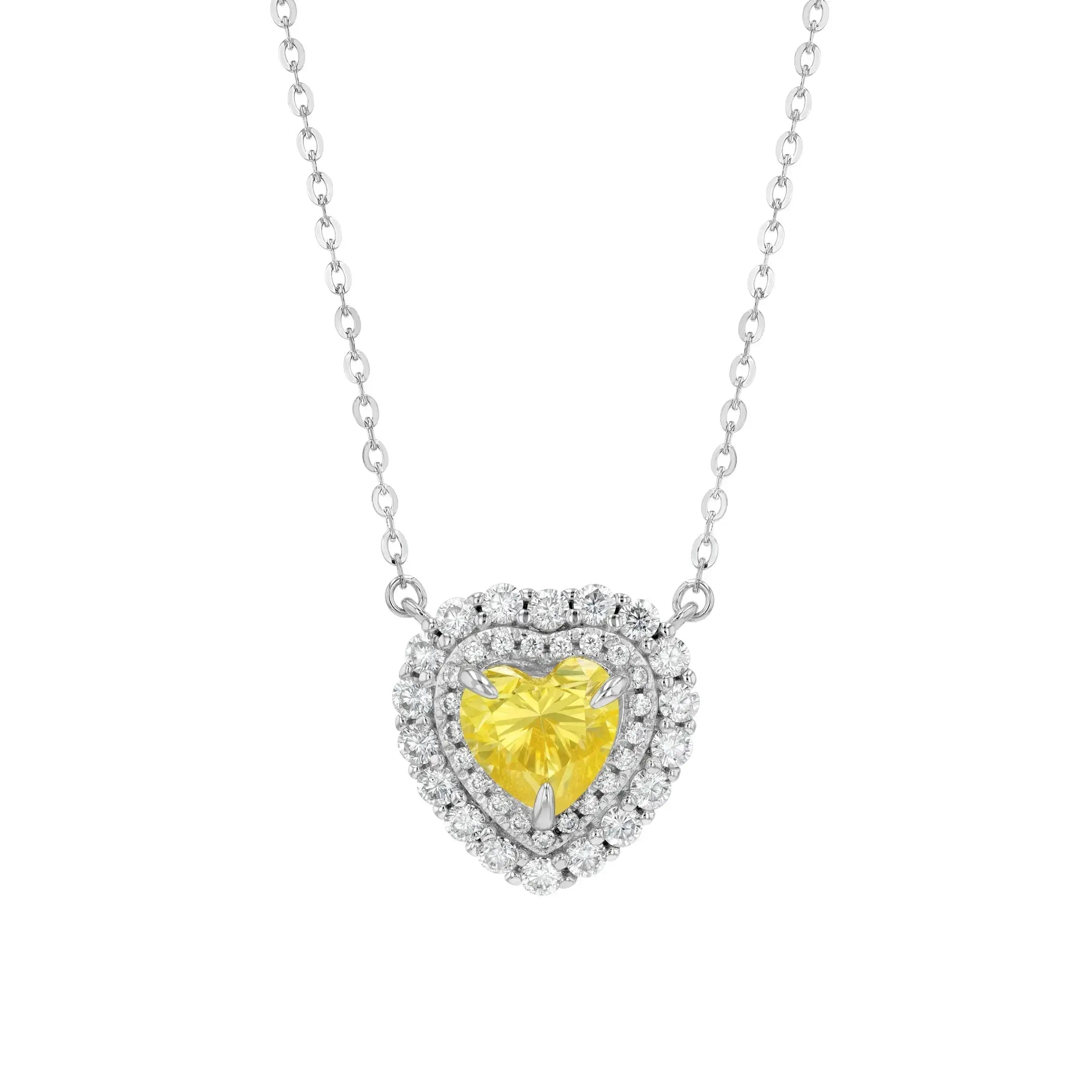 Yellow Sapphire & Moissanite Heart Halo Pendant Lab Grown Diamonds