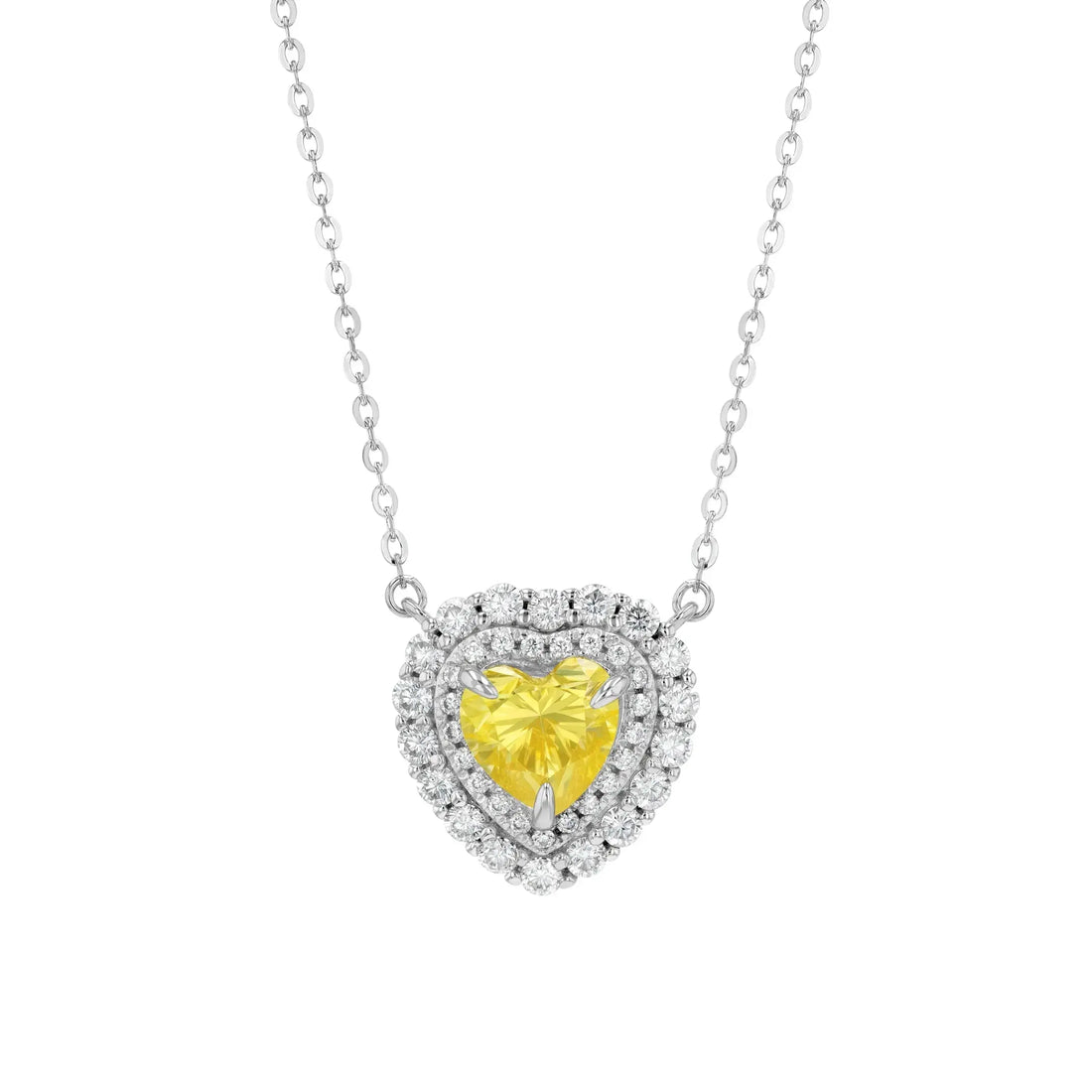 Yellow Sapphire & Moissanite Heart Halo Pendant Lab Grown Diamonds