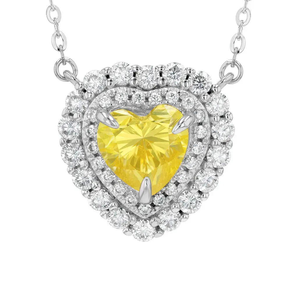 Yellow Sapphire & Moissanite Heart Halo Pendant Lab Grown Diamonds