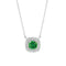 Green Emerald & Moissanite Cushion Halo Pendant