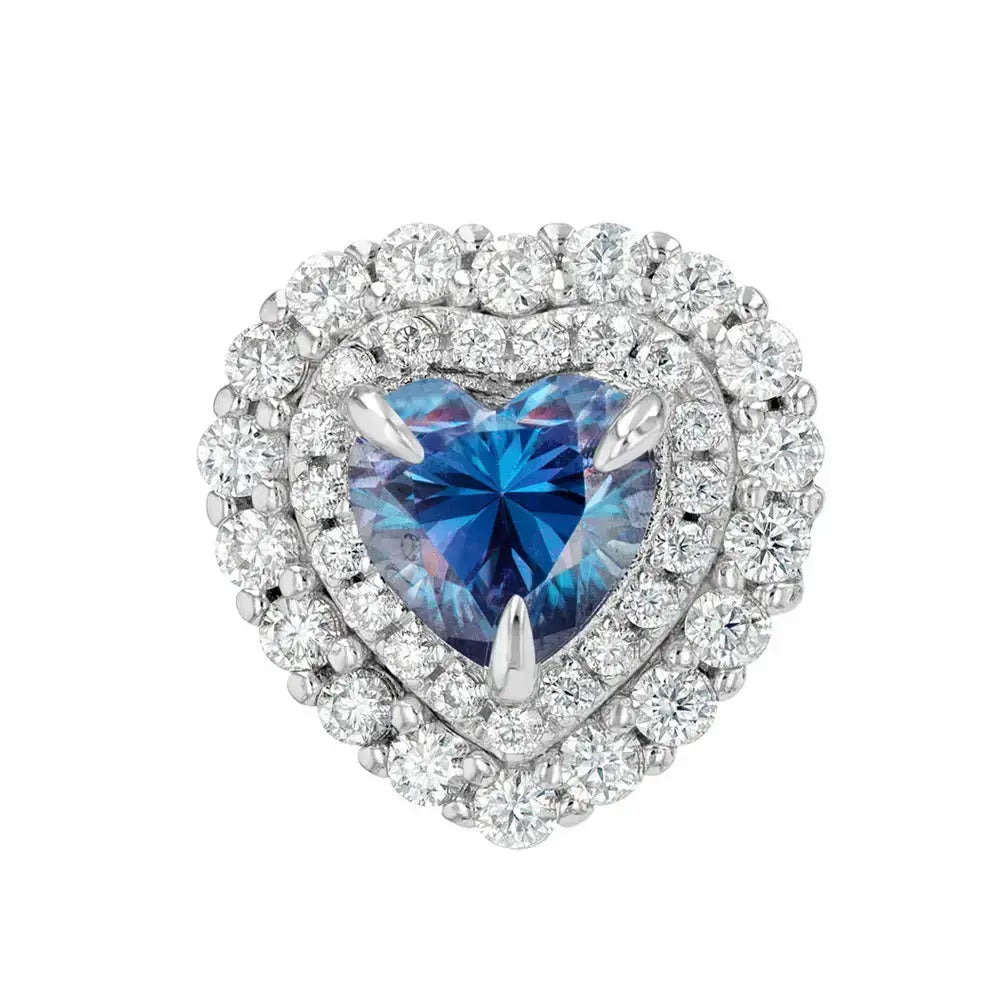Blue Sapphire & Moissanite Heart Cut Jewellery Set Lab Grown Diamonds