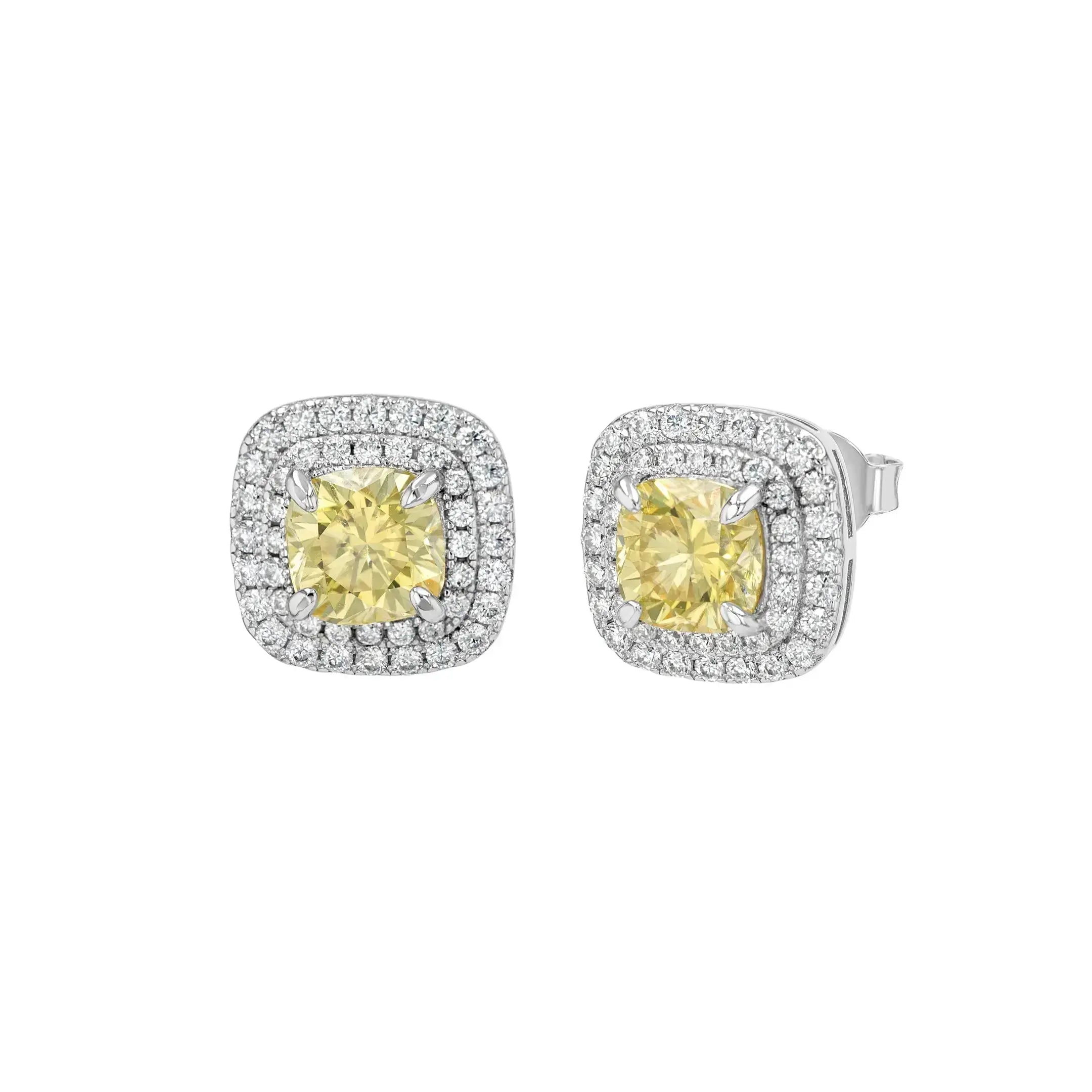 Yellow Sapphire & Moissanite Cushion Cut Jewellery Set Lab Grown Diamonds