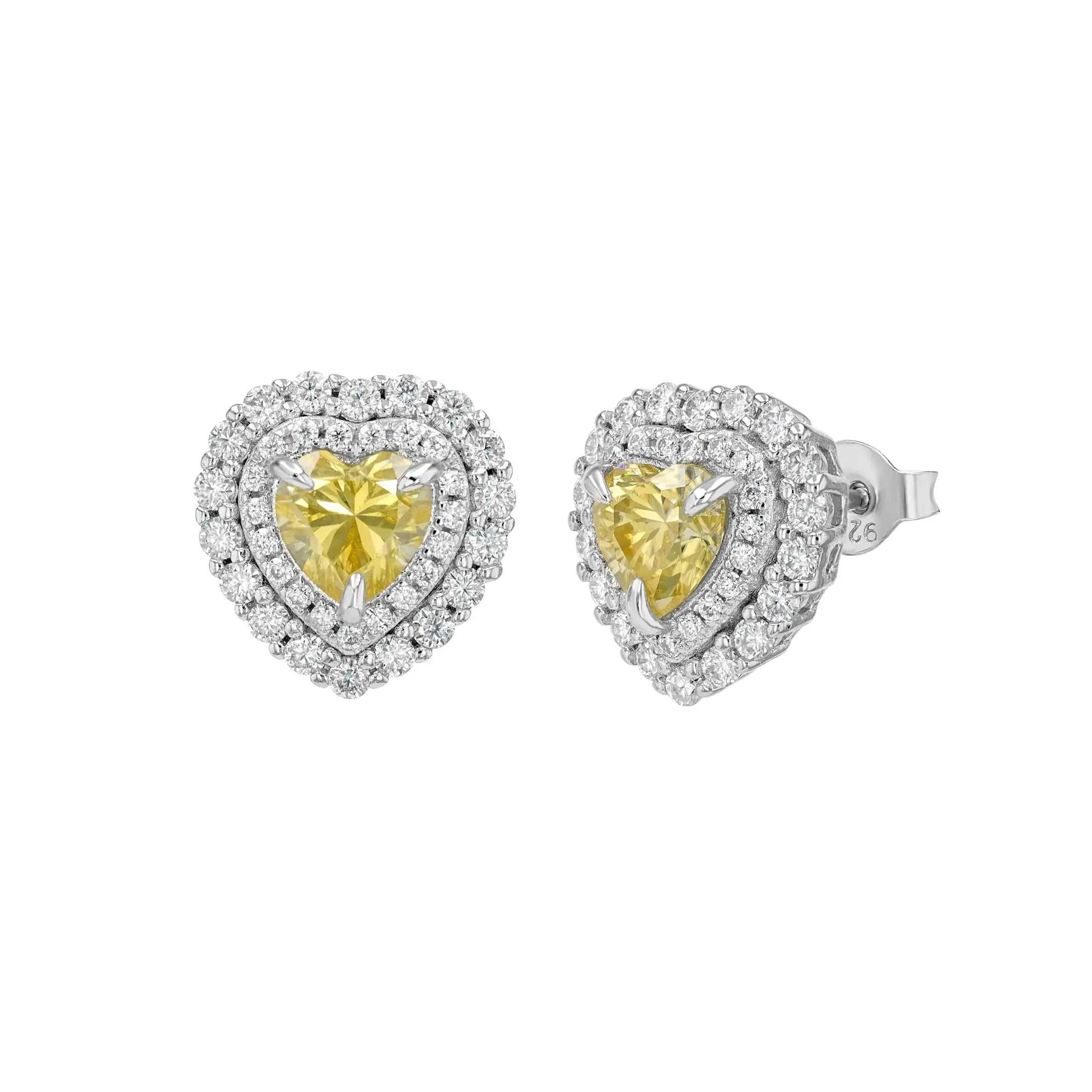 Yellow Sapphire & Moissanite heart Halo Earrings Lab Grown Diamonds