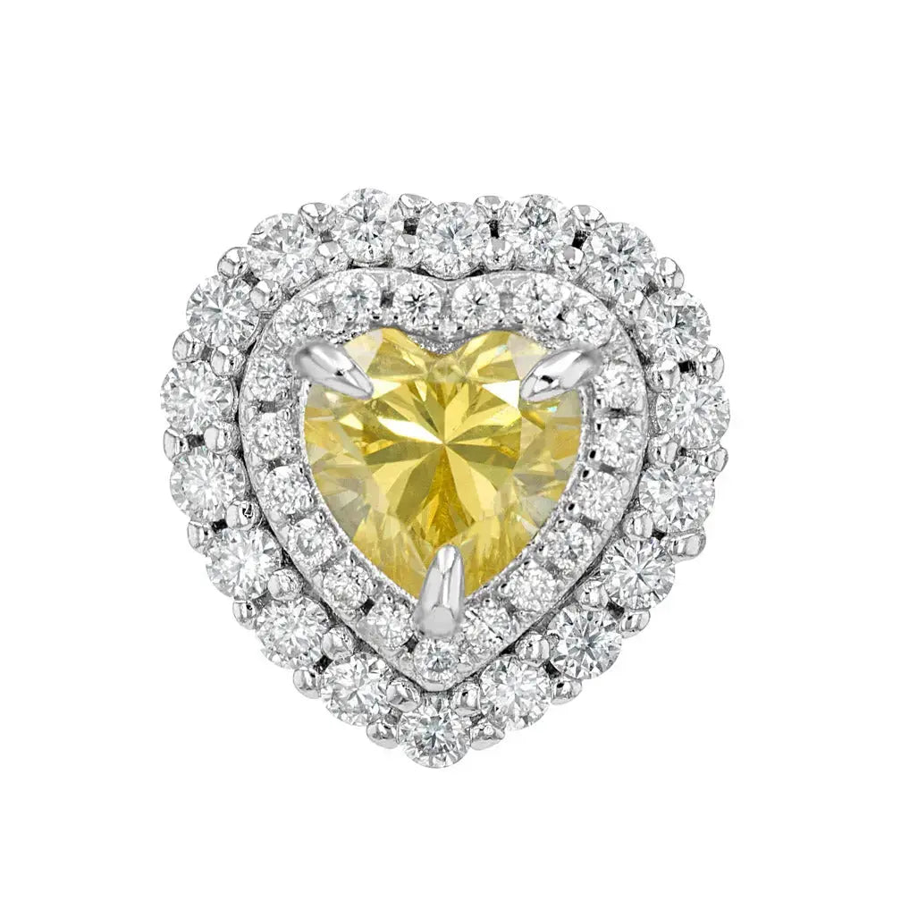 Yellow Sapphire & Moissanite heart Halo Earrings Lab Grown Diamonds