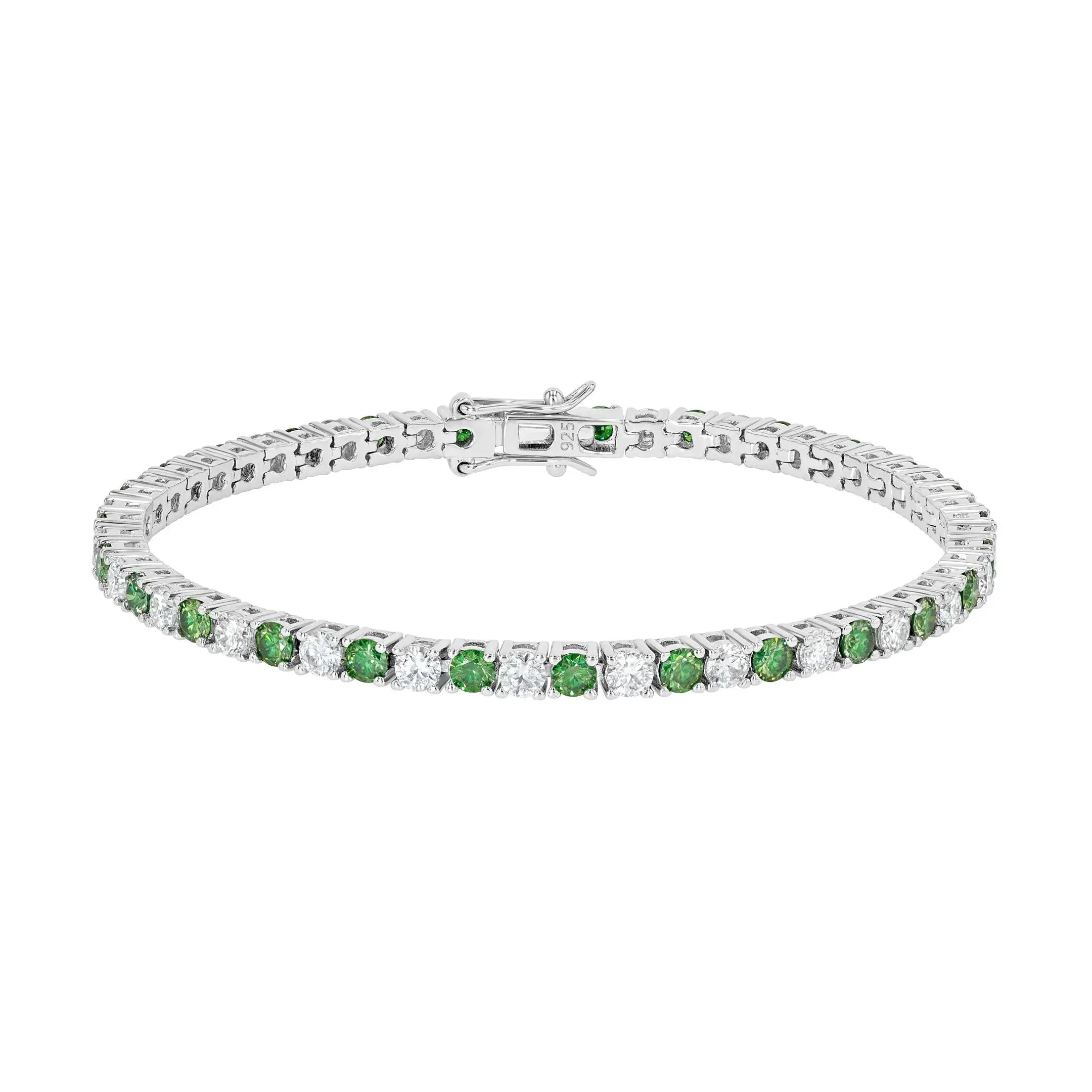 Emerald & Moissanite Tennis Bracelet Lab Grown Diamonds