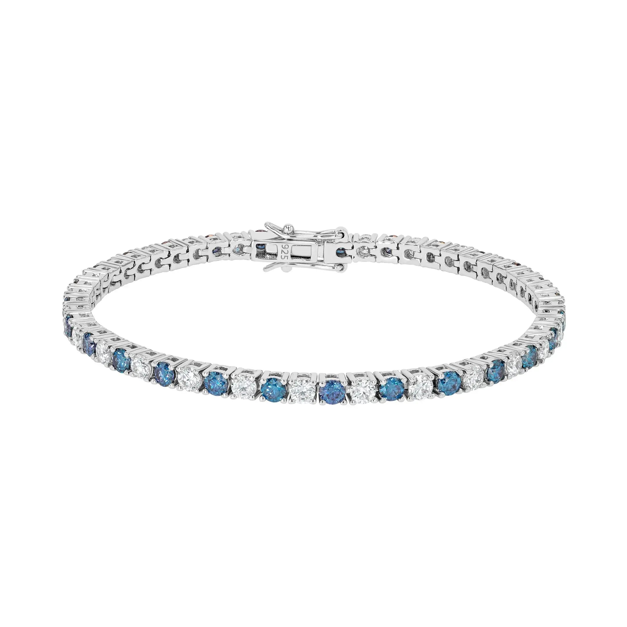Blue Sapphire & Moissanite Tennis Bracelet Lab Grown Diamonds
