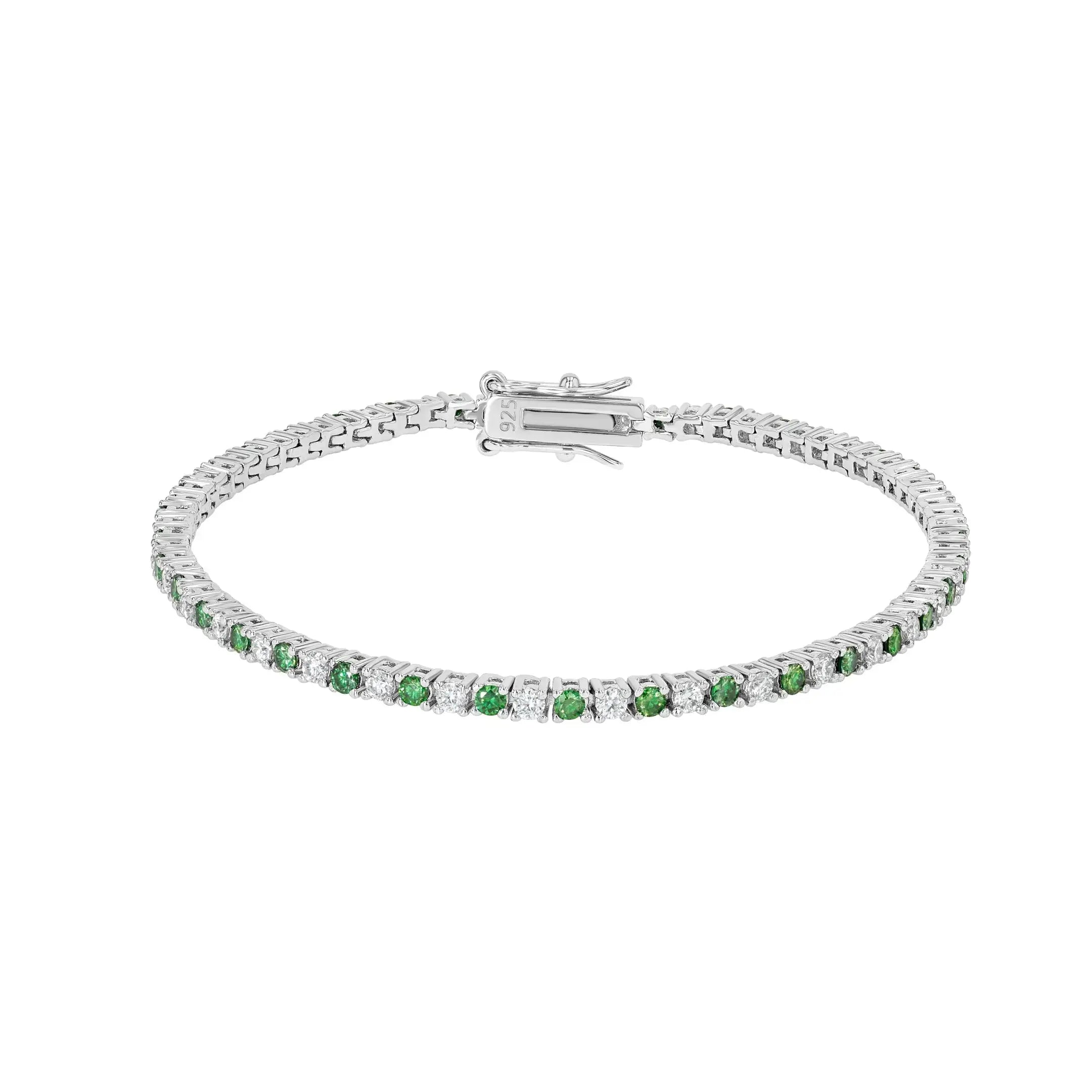 Emerald & Moissanite Tennis Bracelet Lab Grown Diamonds