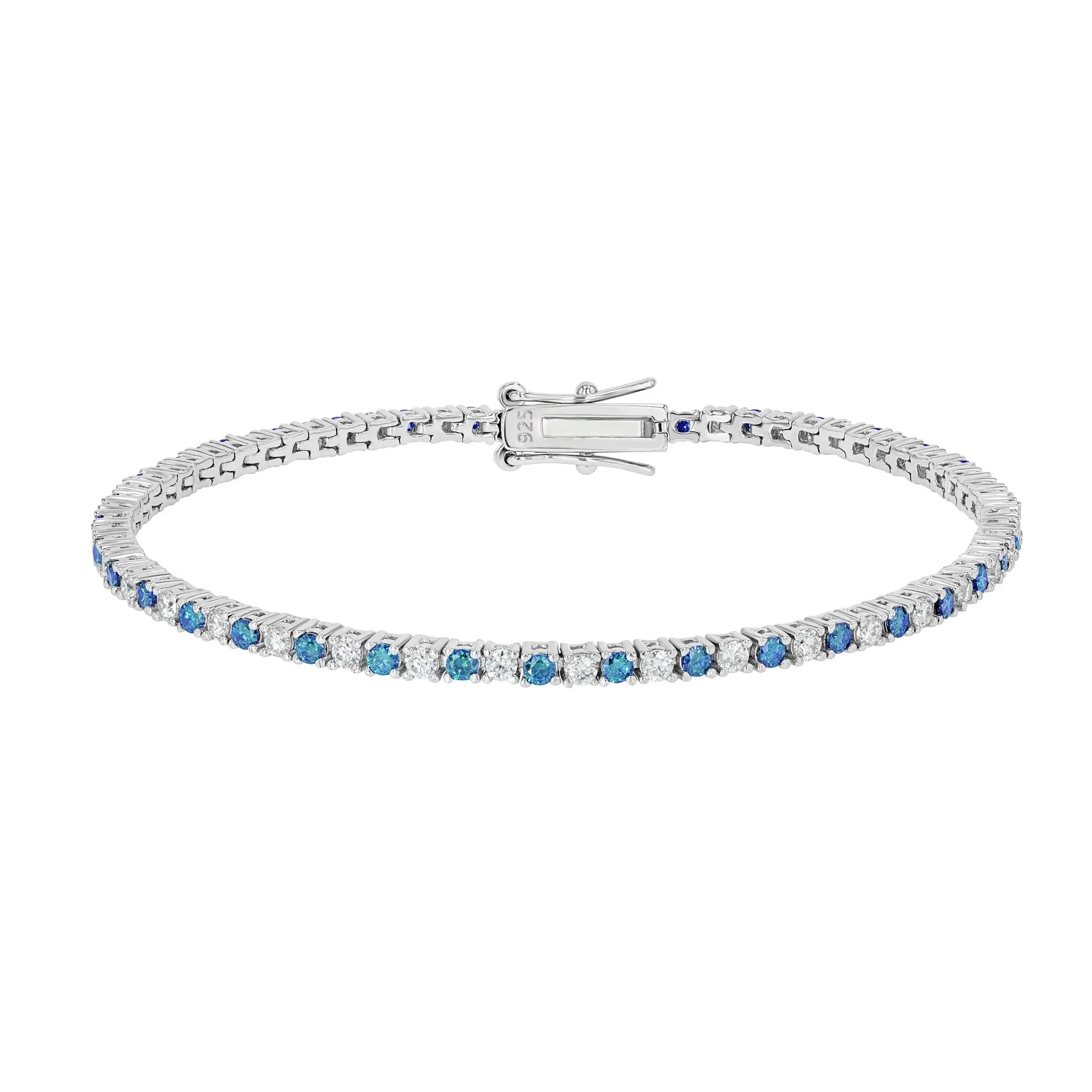 Blue Sapphire & Moissanite Tennis Bracelet Lab Grown Diamonds