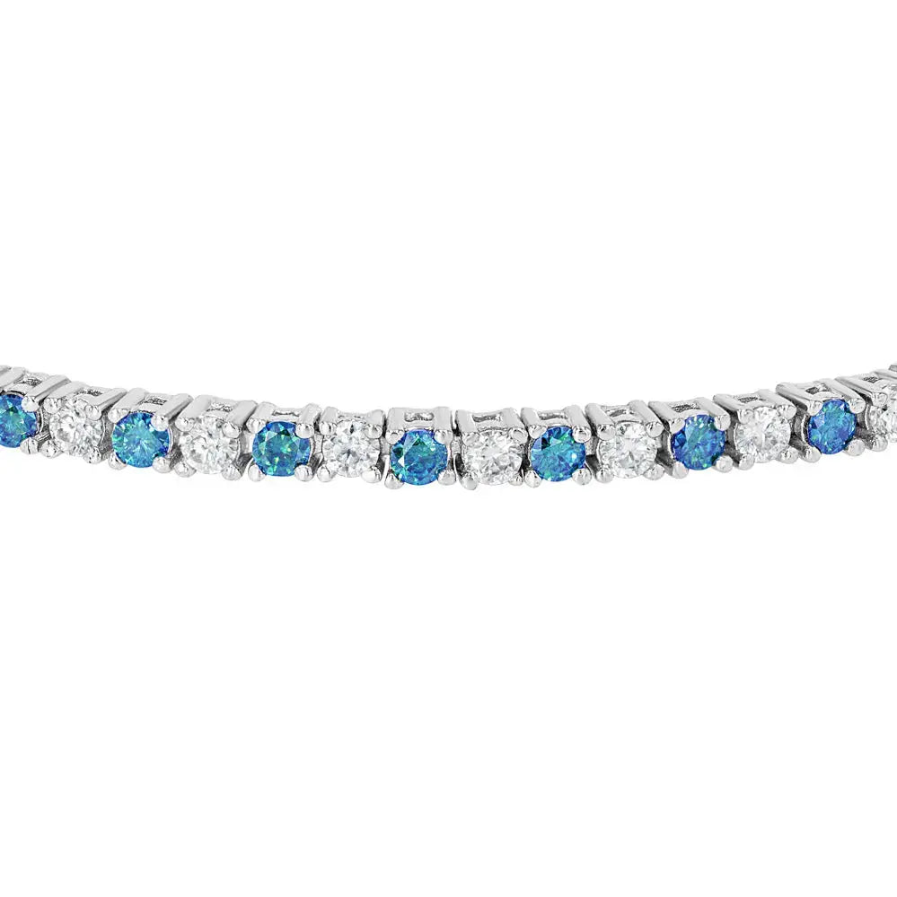 Blue Sapphire & Moissanite Tennis Bracelet Lab Grown Diamonds