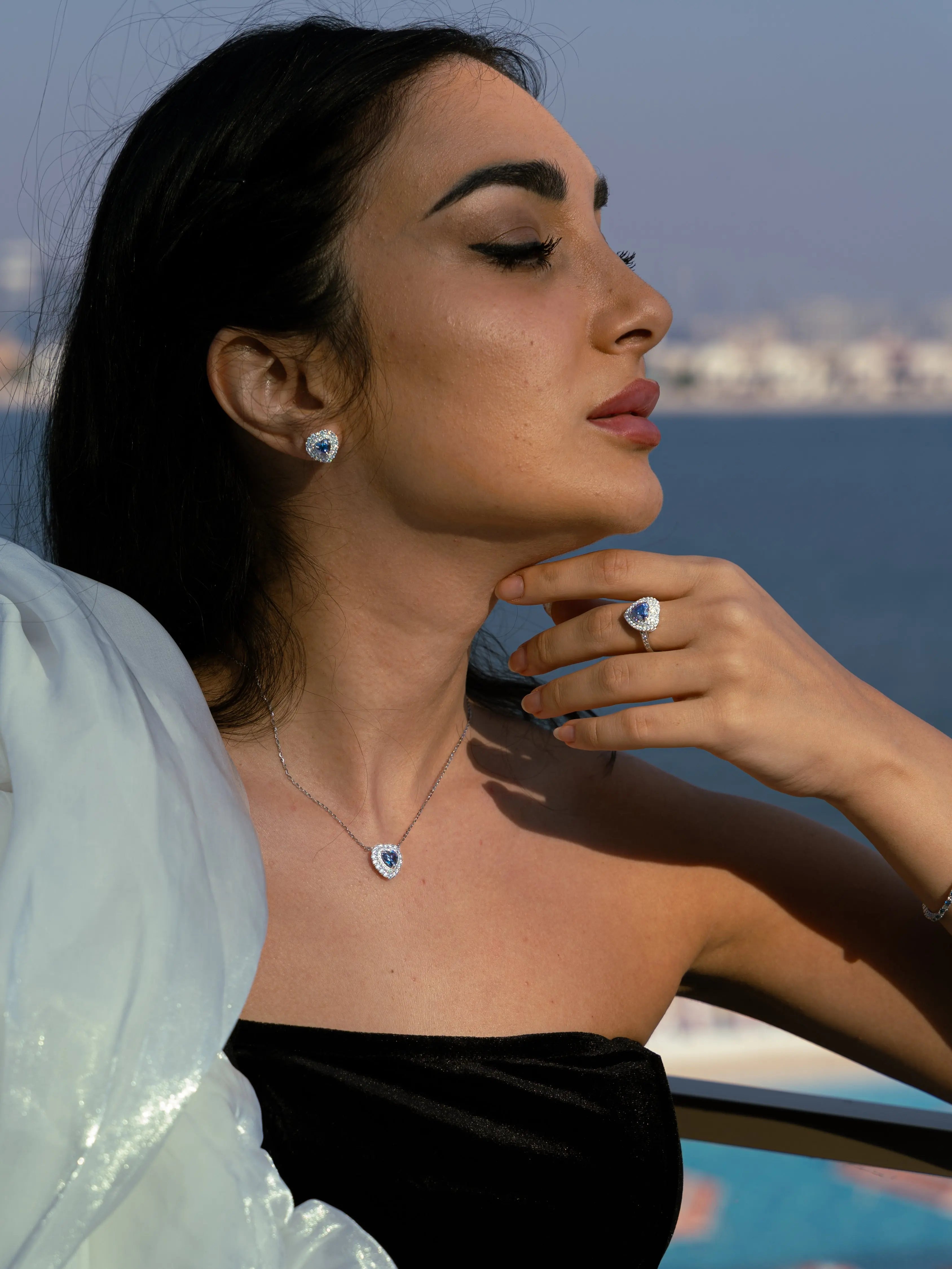 Lab Grown Diamonds Amethyst & Moissanite Heart Cut Jewellery Set - Lab Grown Diamonds Store