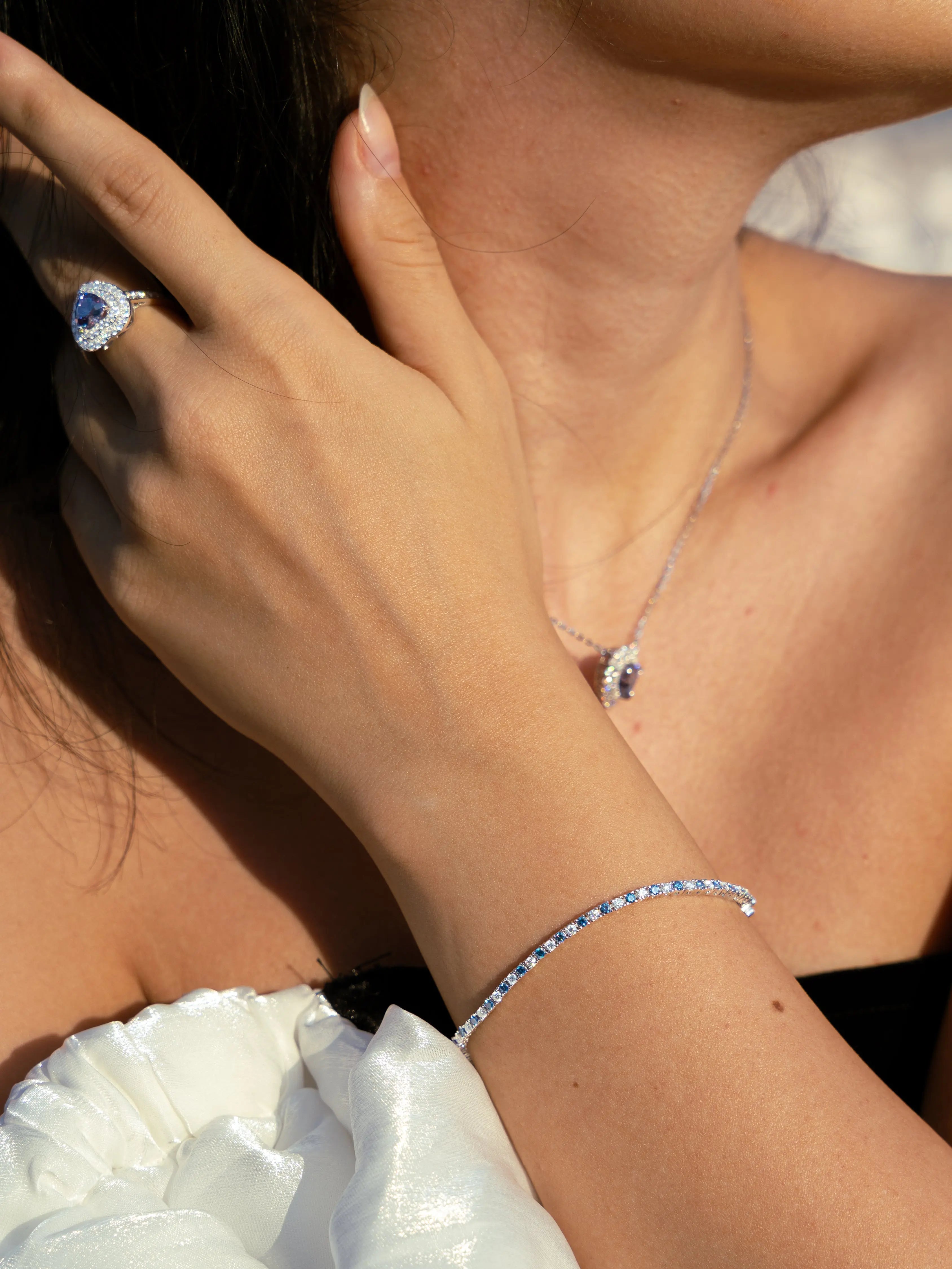 Lab Grown Diamonds Amethyst & Moissanite Heart Cut Jewellery Set - Lab Grown Diamonds Store