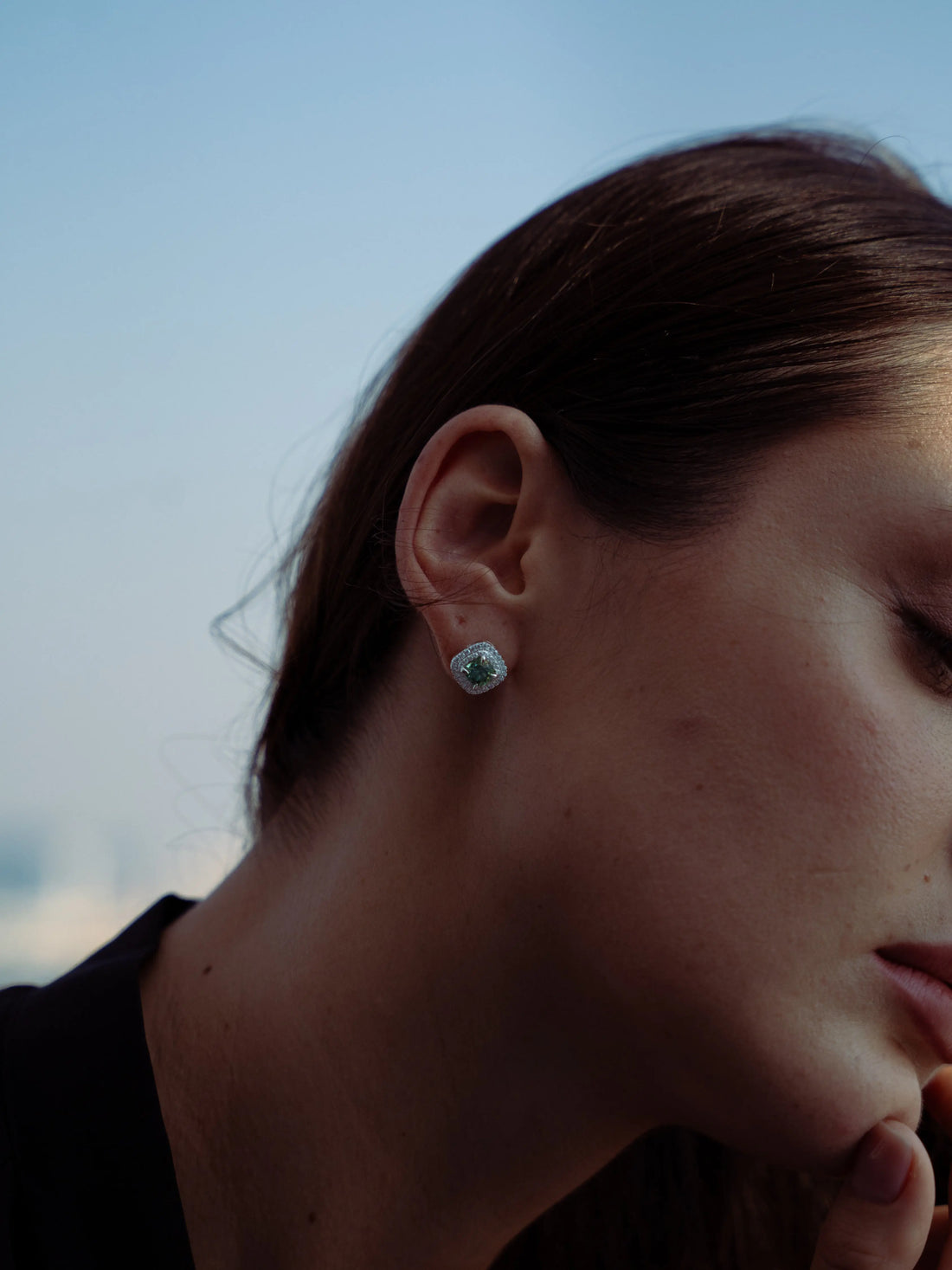 Emerald & Moissanite Cushion Halo Earrings - Lab Grown Diamonds Store