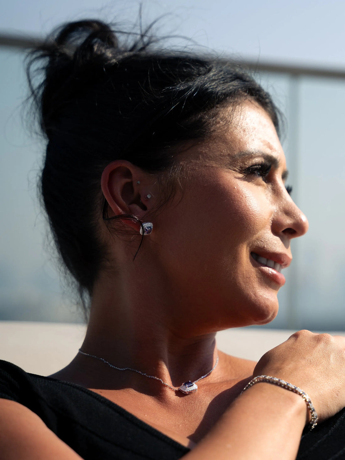 Lab Grown Diamonds Amethyst & Moissanite Cushion Halo Pendant - Lab Grown Diamonds Store