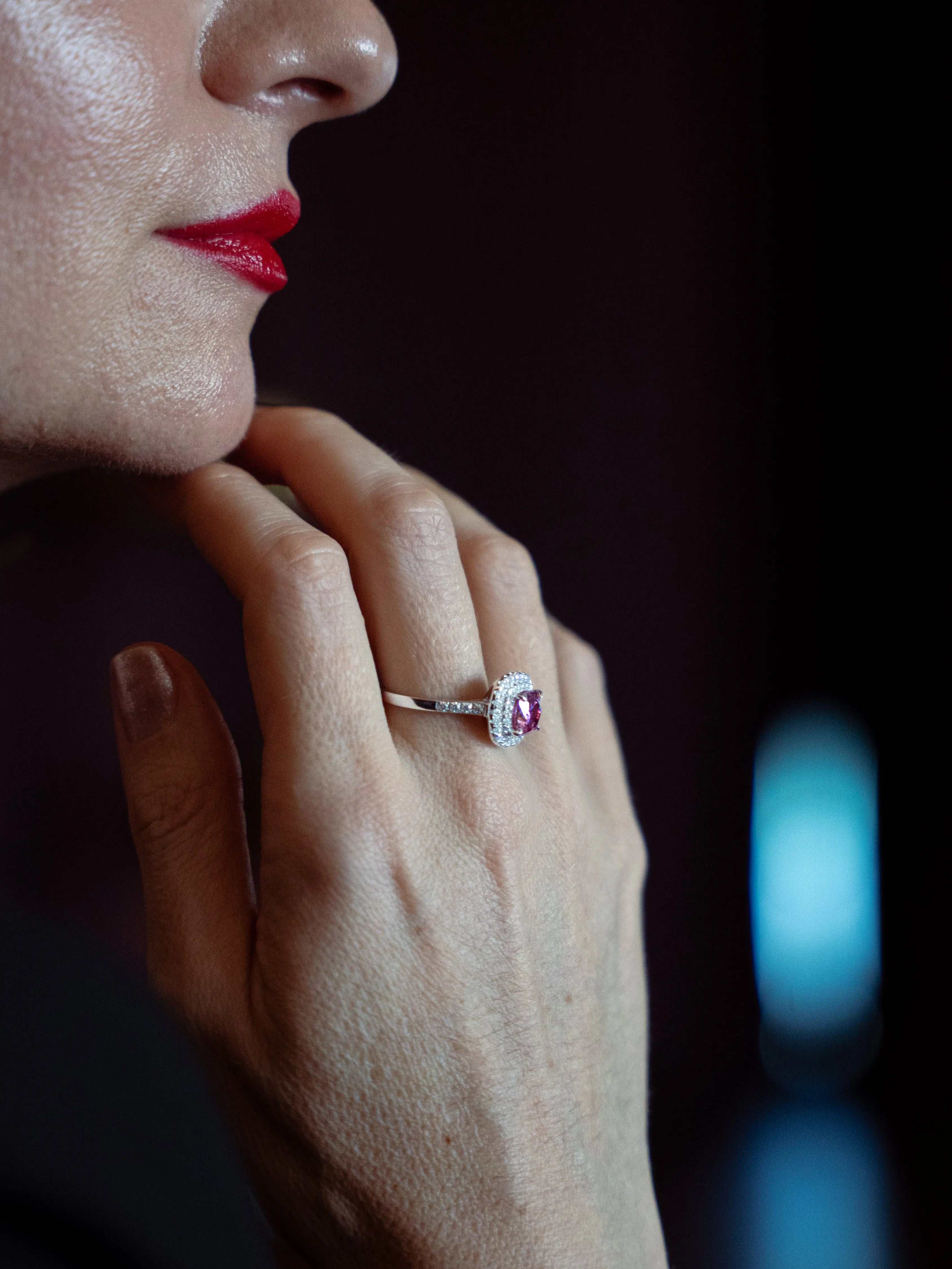 Pink Diamond Inspired & Moissanite Cushion Cut Halo Ring - Lab Grown Diamonds Store