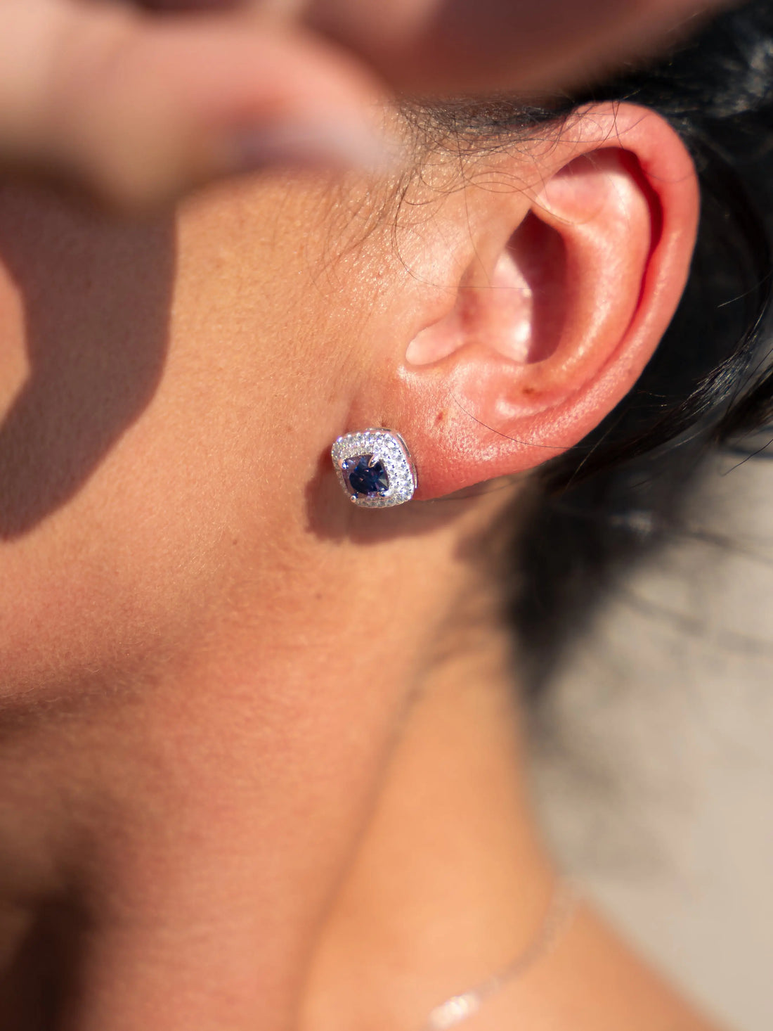 Lab Grown Diamonds Amethyst & Moissanite Cushion Halo Earrings - Lab Grown Diamonds Store