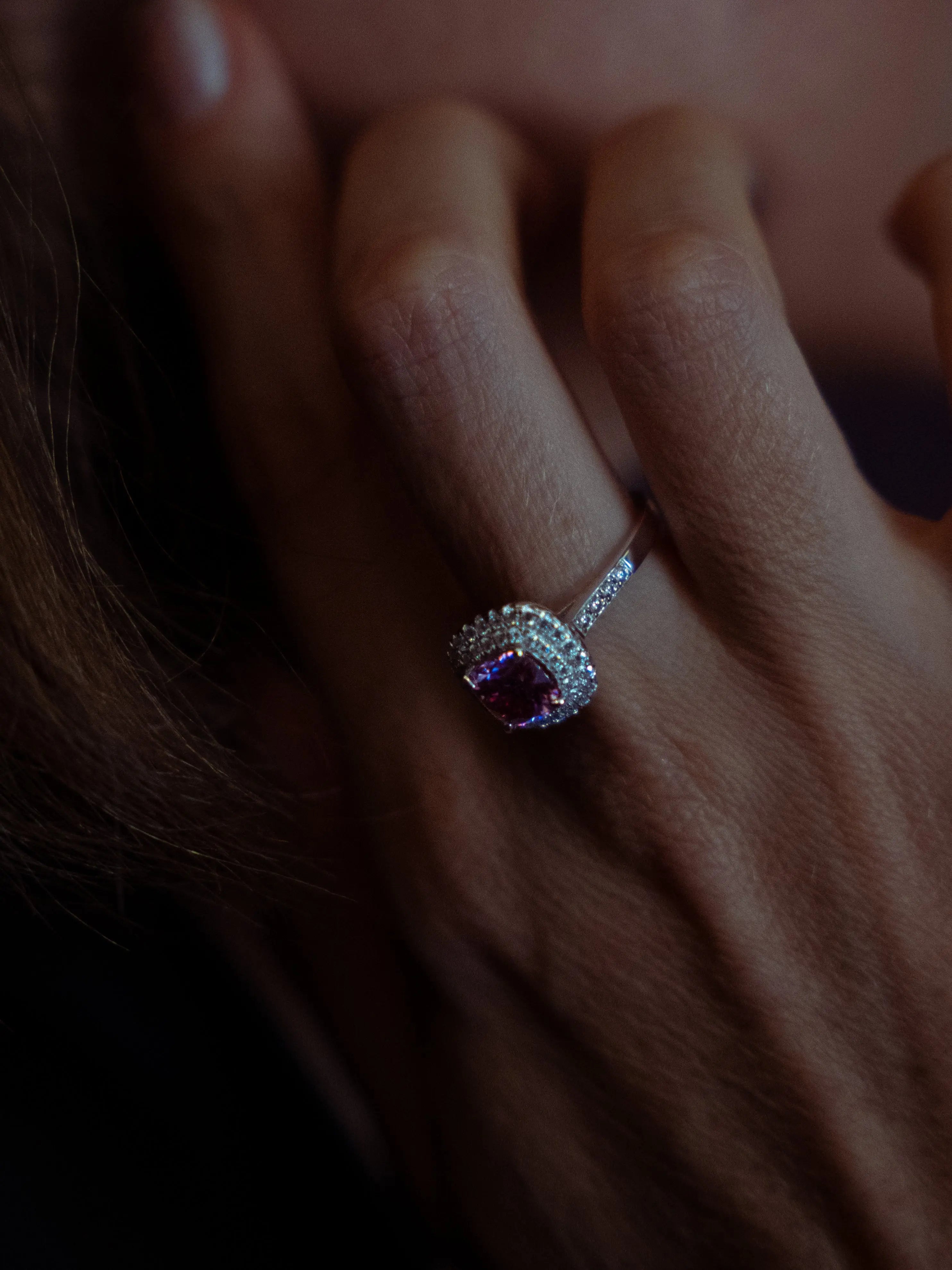 Pink Diamond Inspired & Moissanite Cushion Cut Halo Ring - Lab Grown Diamonds Store