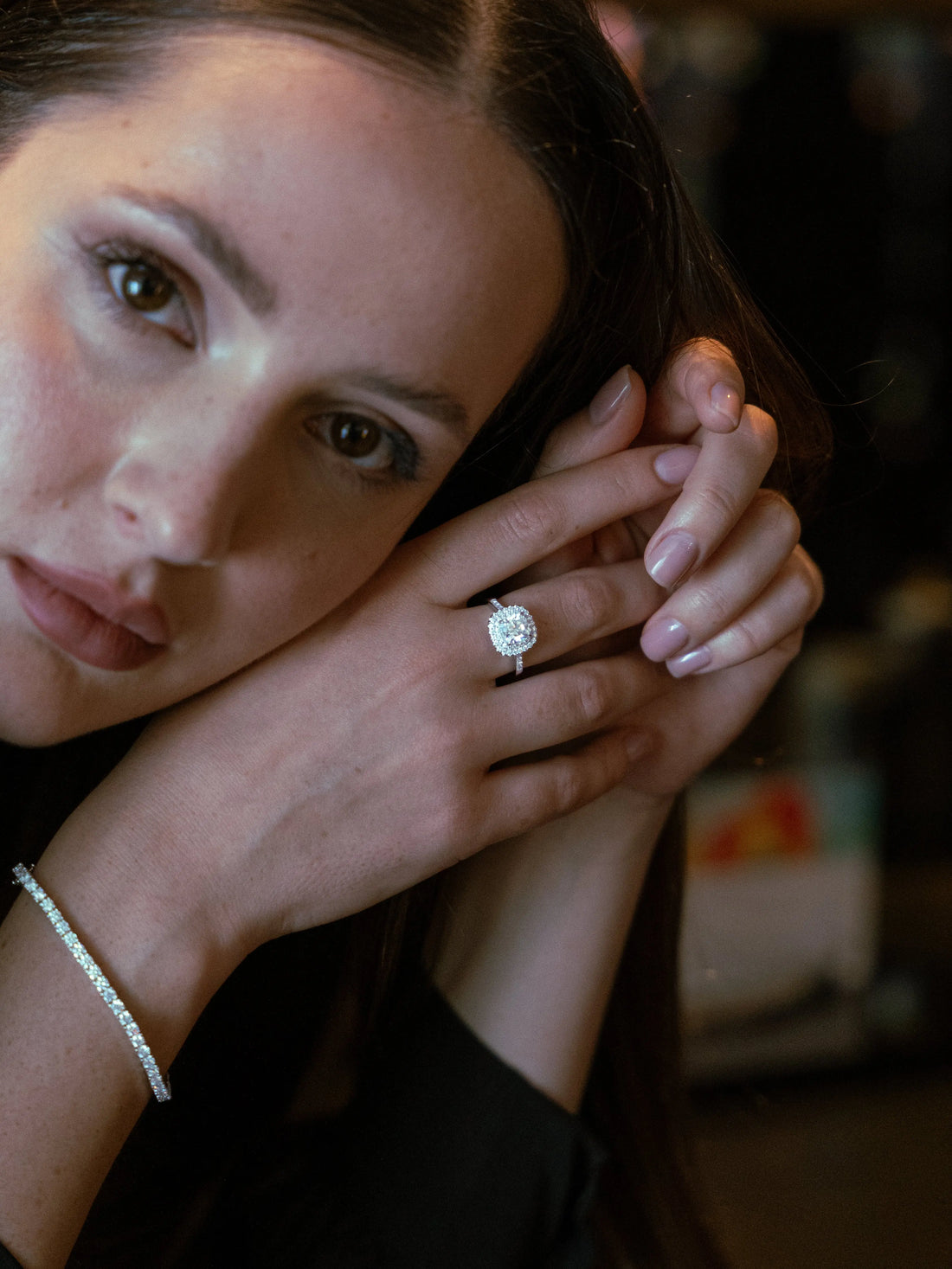 Diamond Inspired & Moissanite Cushion Cut Halo Ring - Lab Grown Diamonds Store