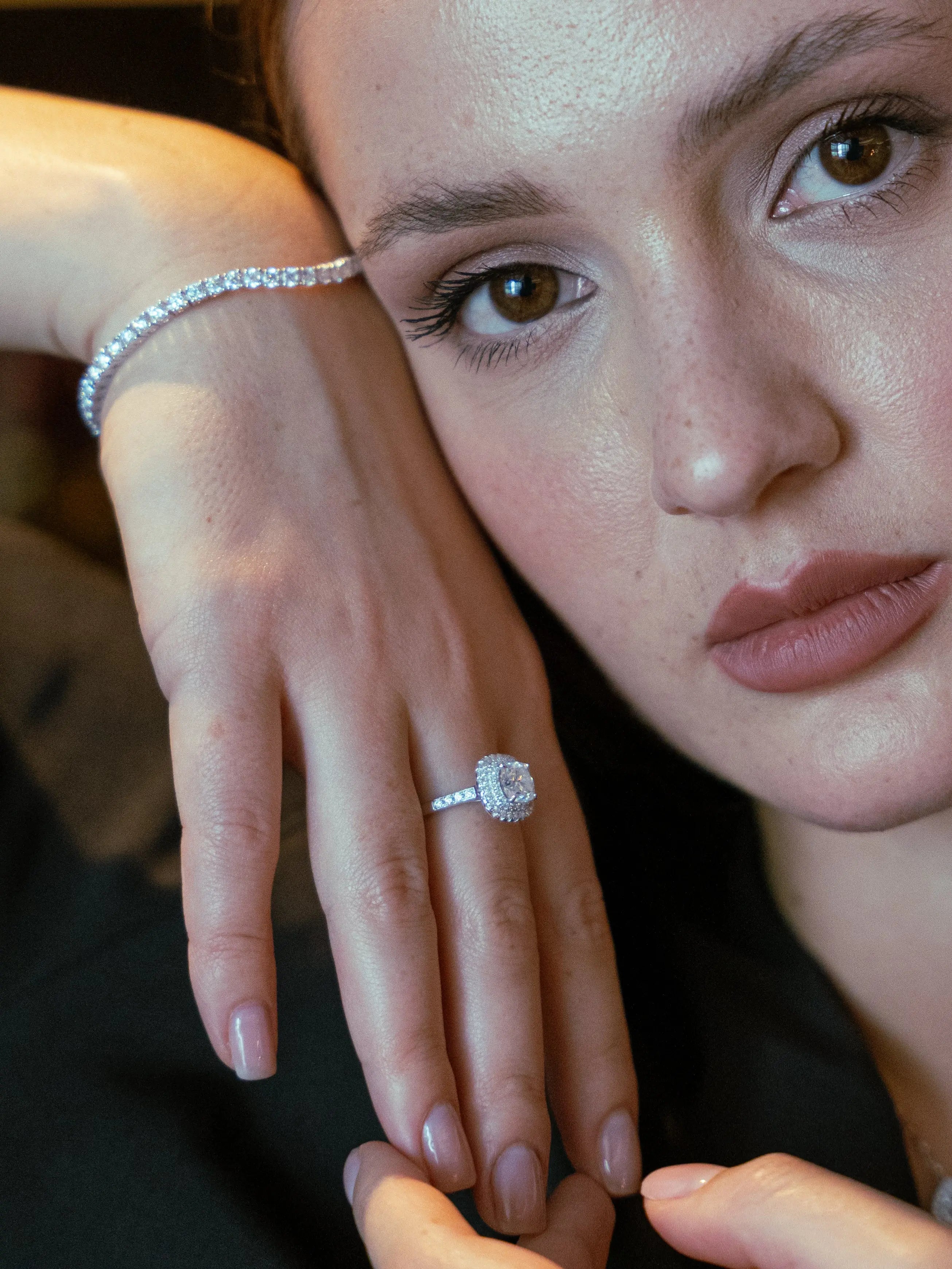 Diamond Inspired & Moissanite Cushion Cut Halo Ring - Lab Grown Diamonds Store