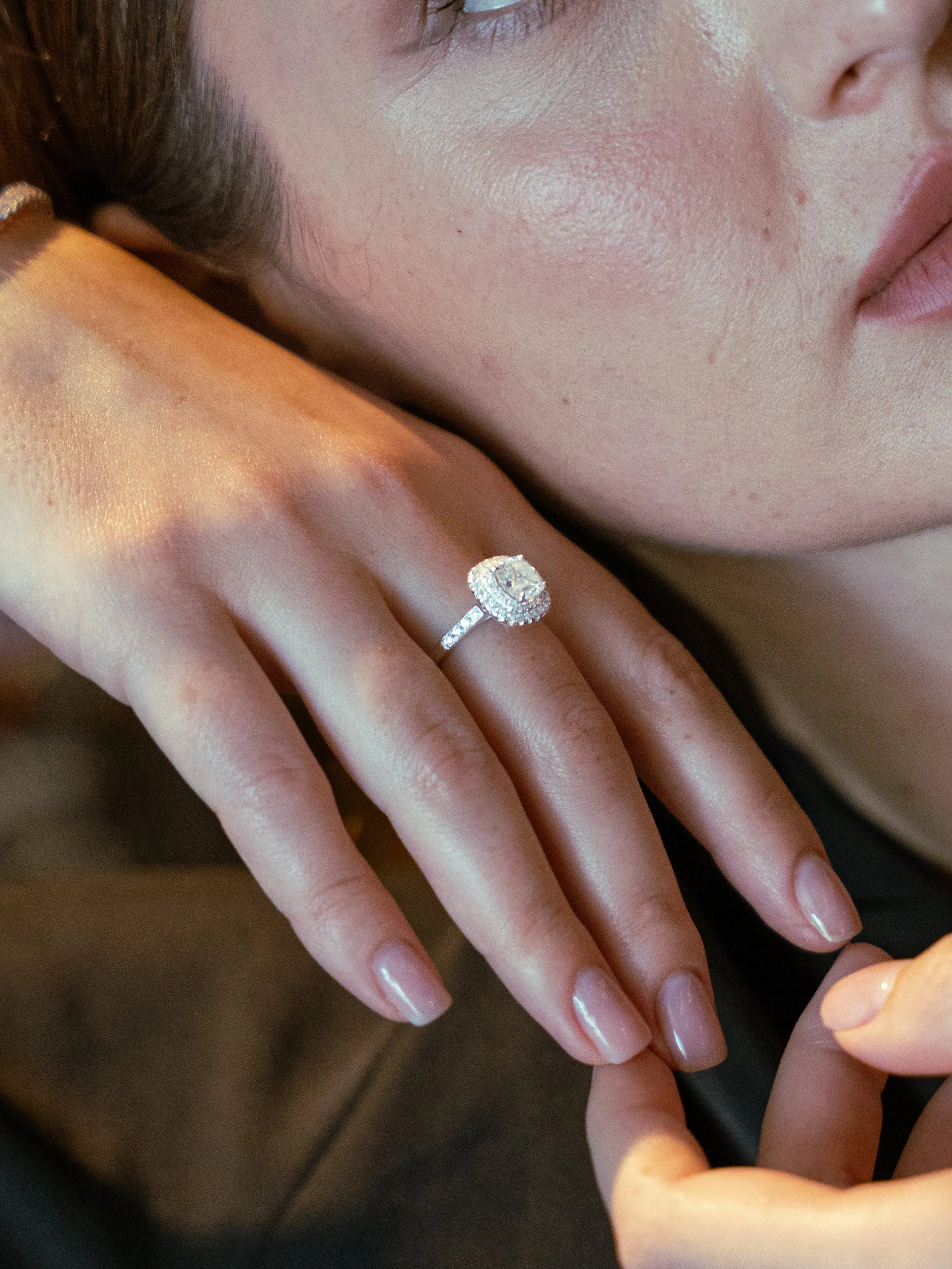 Diamond Inspired & Moissanite Cushion Cut Halo Ring - Lab Grown Diamonds Store