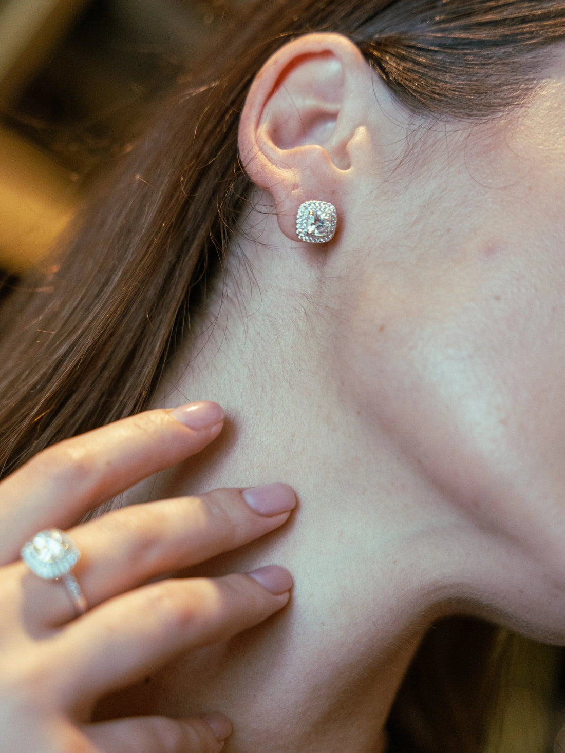 Diamond Inspired & Moissanite Cushion Halo Earrings - Lab Grown Diamonds Store