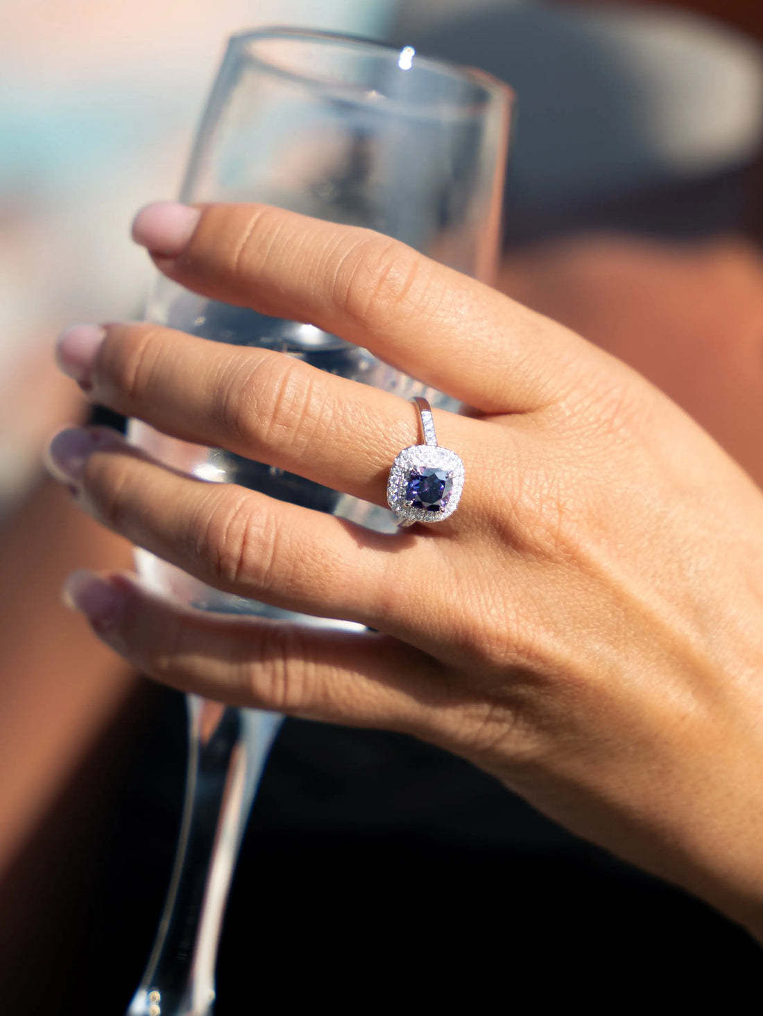 Lab Grown Diamonds Amethyst & Moissanite Cushion Cut Halo Ring - Lab Grown Diamonds Store