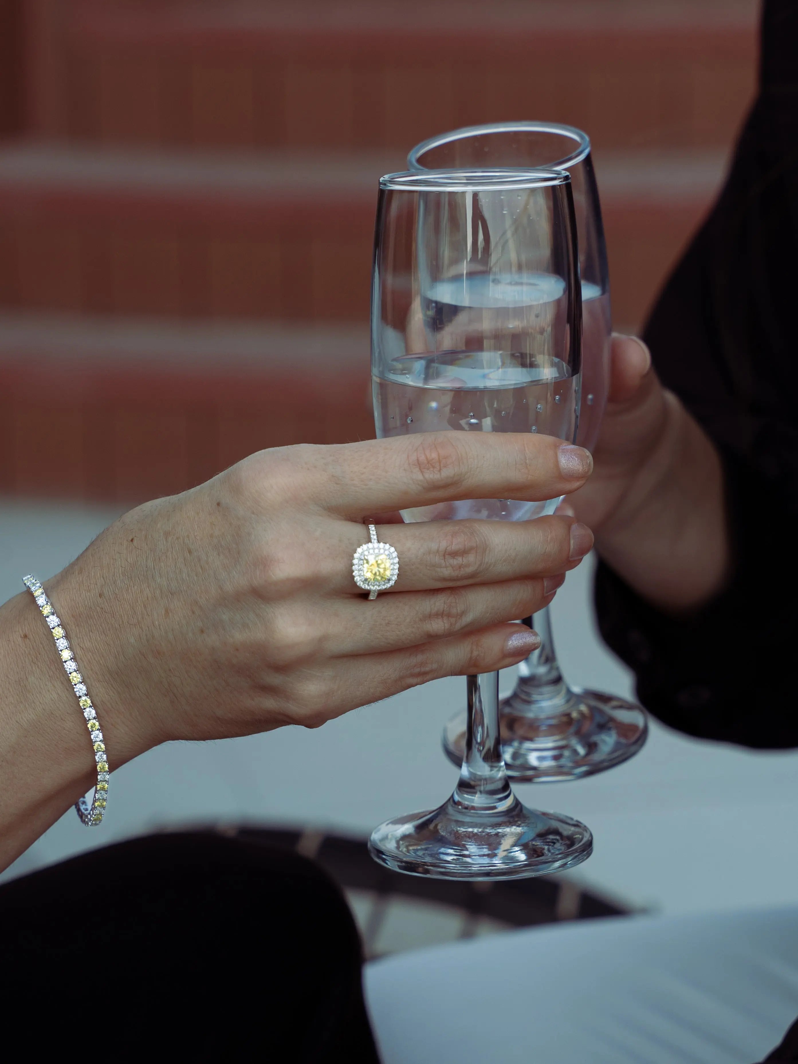 Yellow Sapphire & Moissanite Cushion Cut Halo Ring - Lab Grown Diamonds Store