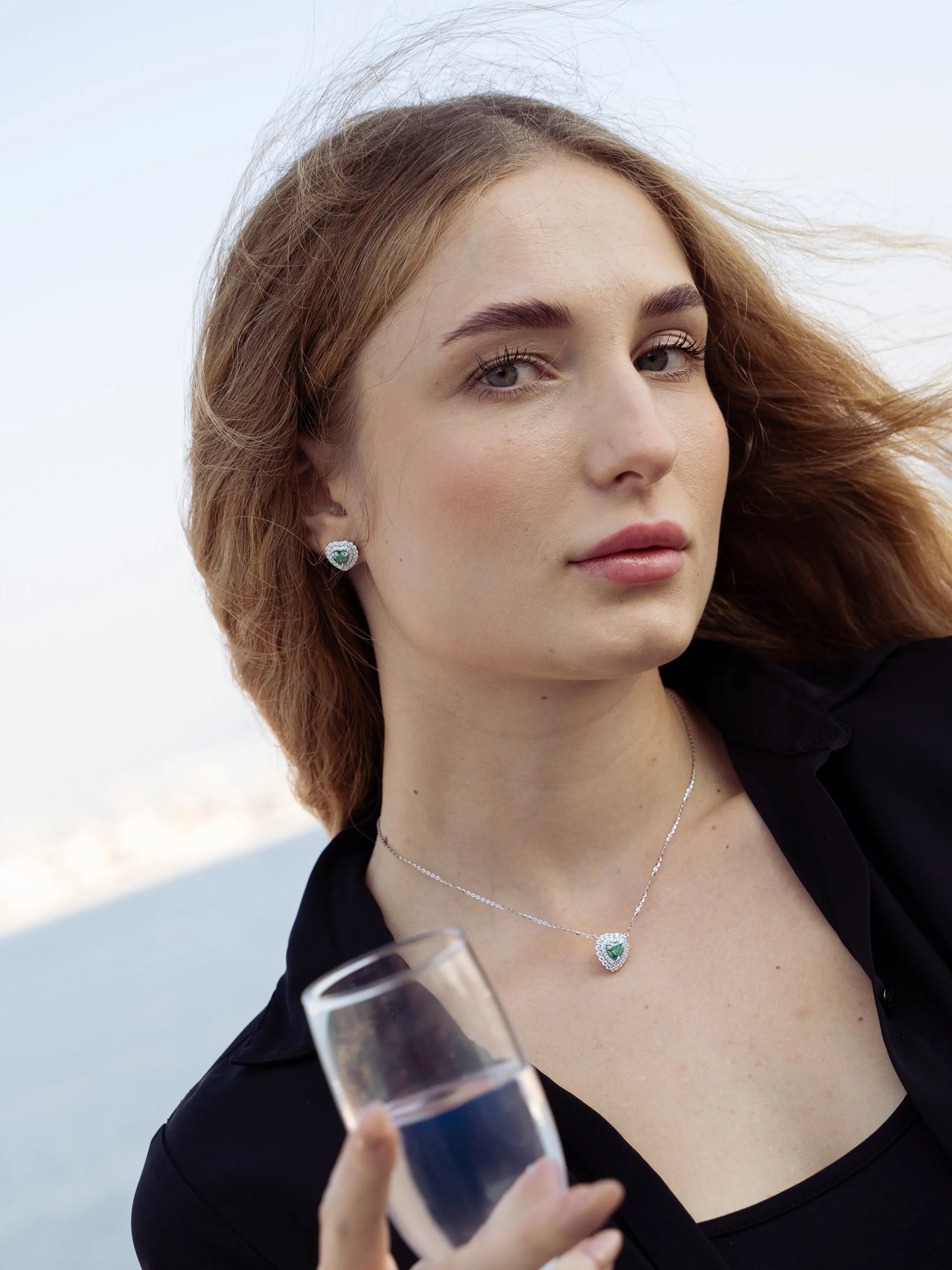 Emerald & Moissanite Heart Halo Pendant - Lab Grown Diamonds Store