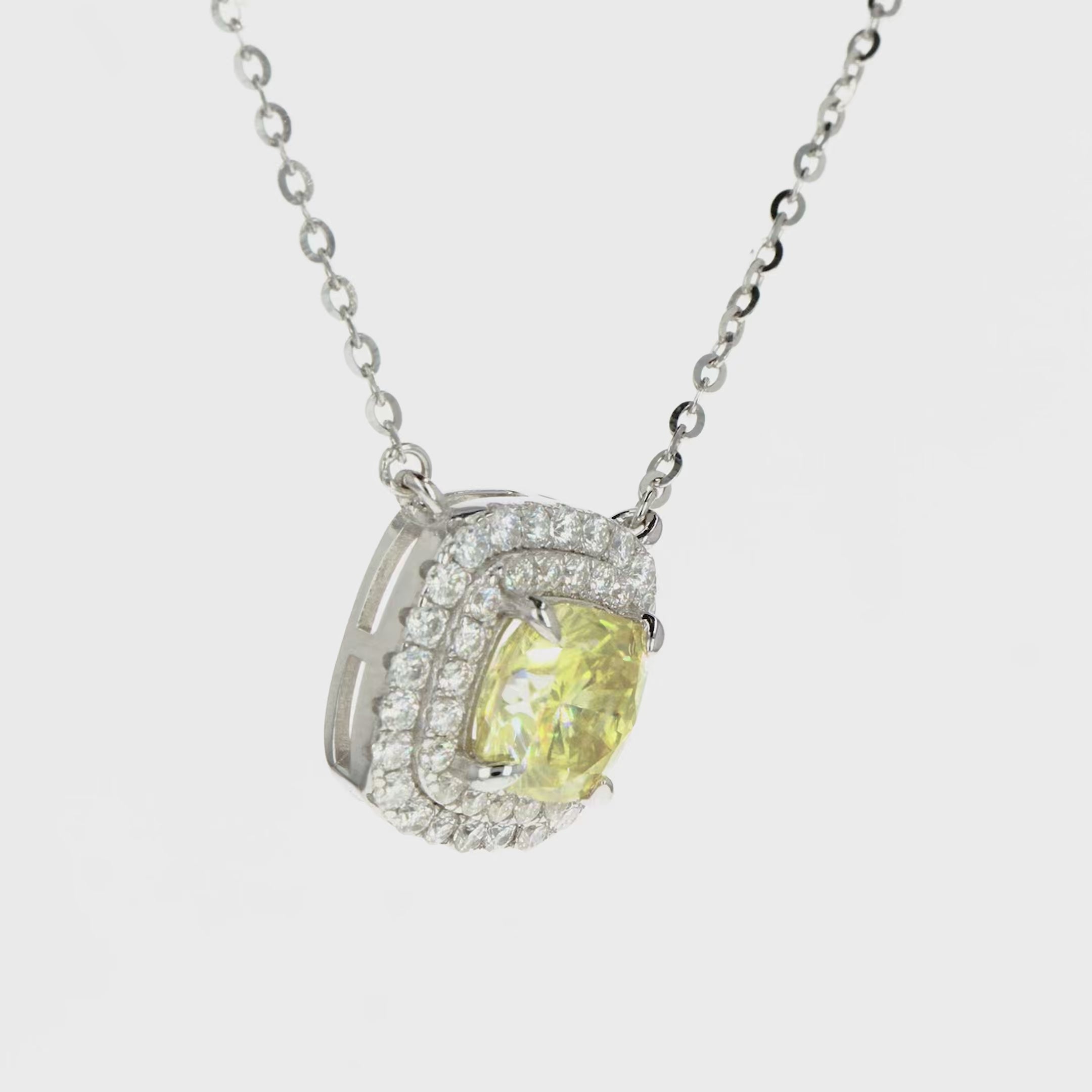 Yellow Sapphire & Moissanite Cushion Halo Pendant