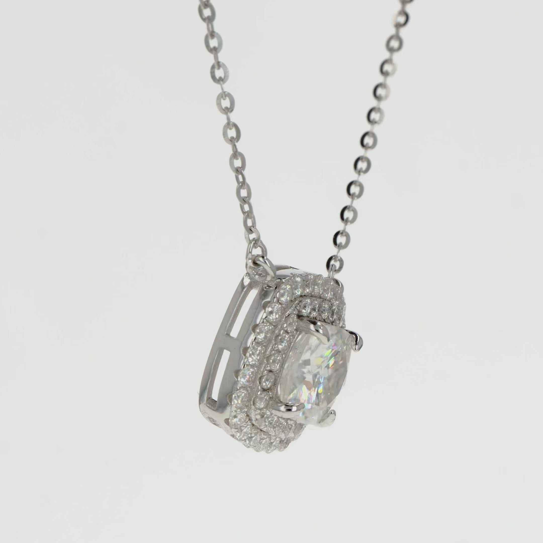 Diamond & Moissanite Cushion Halo Pendant