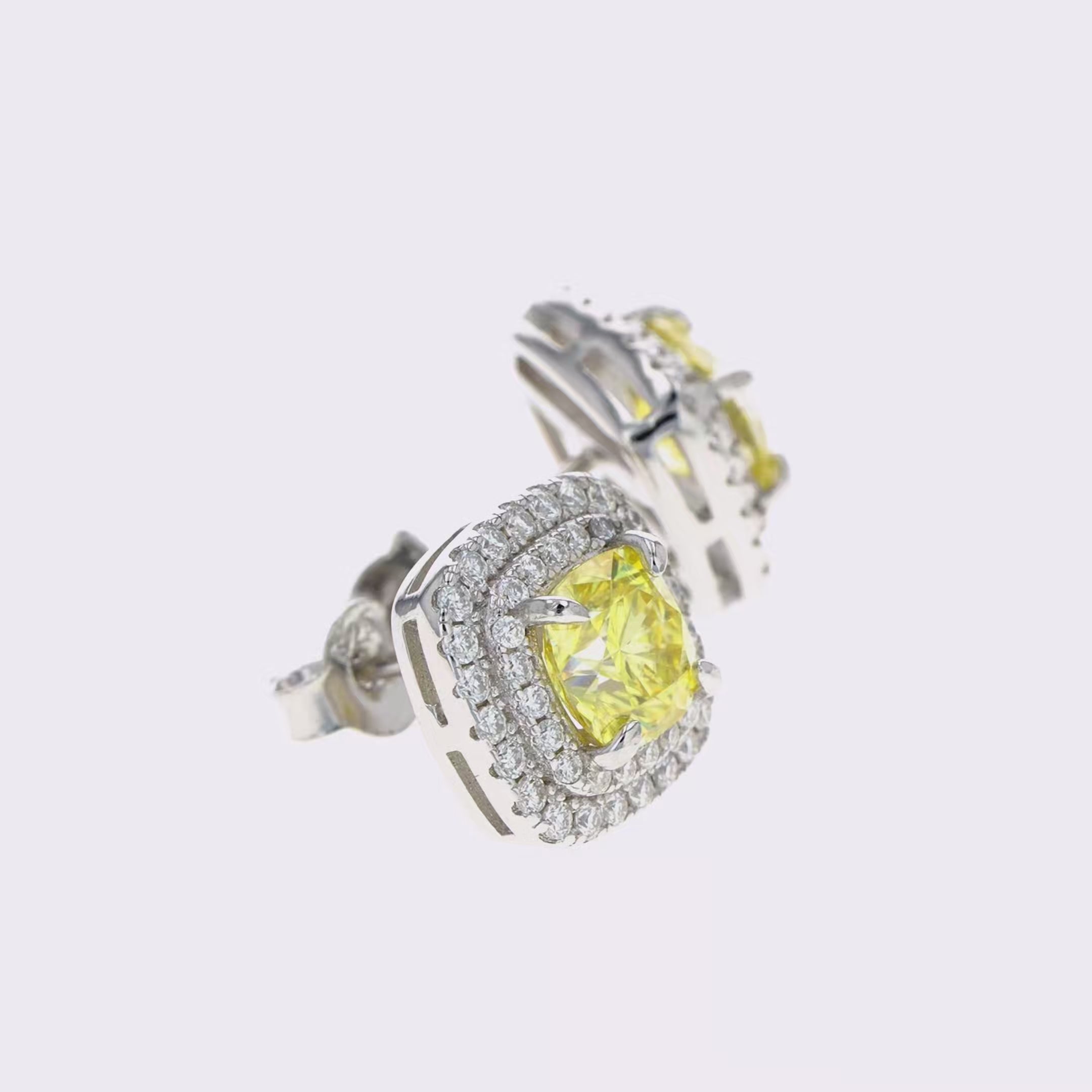 Yellow Sapphire & Moissanite Cushion Halo Earrings