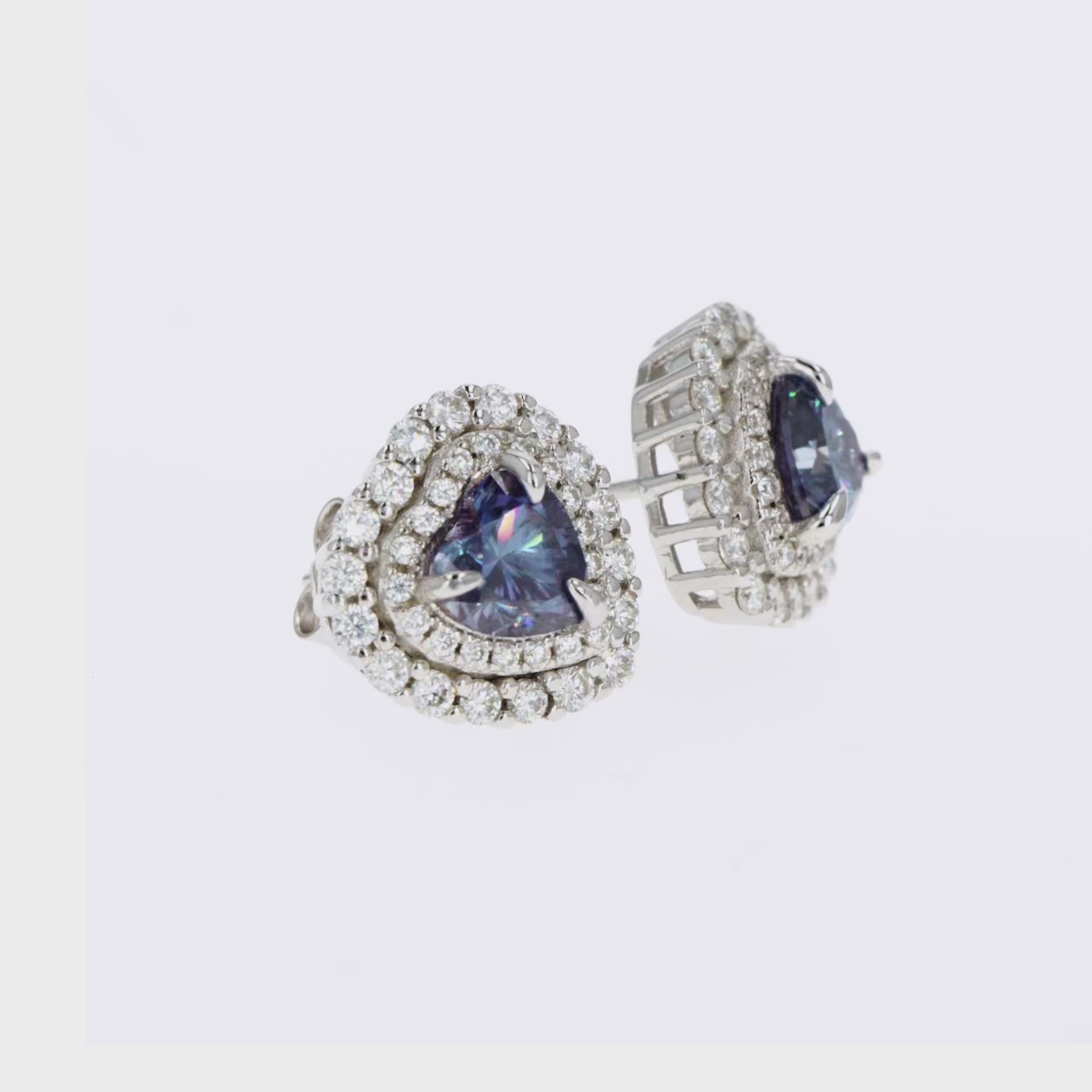 Blue Sapphire & Moissanite heart Halo Earrings