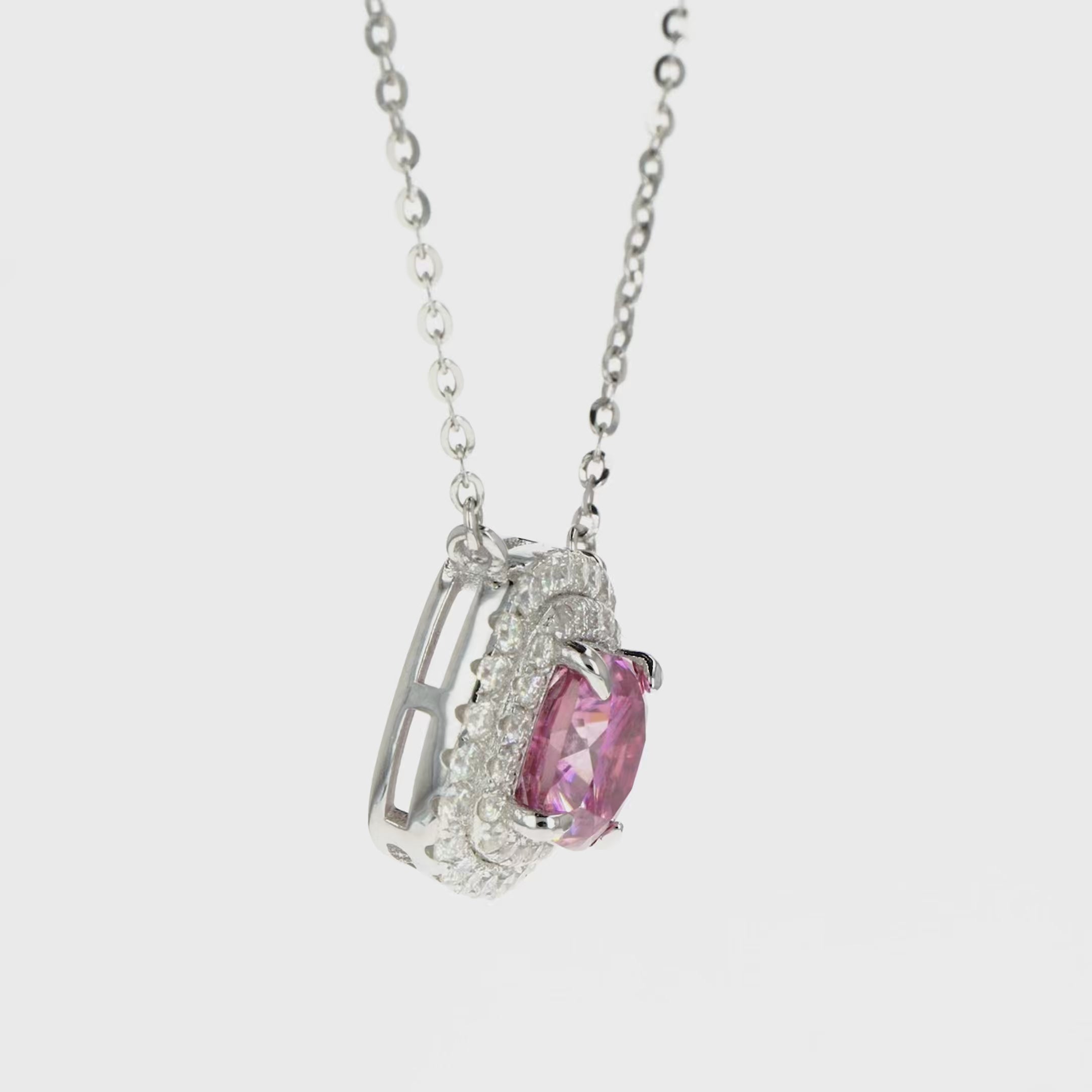 Pink Diamond Inspired & Moissanite Cushion Halo Pendant
