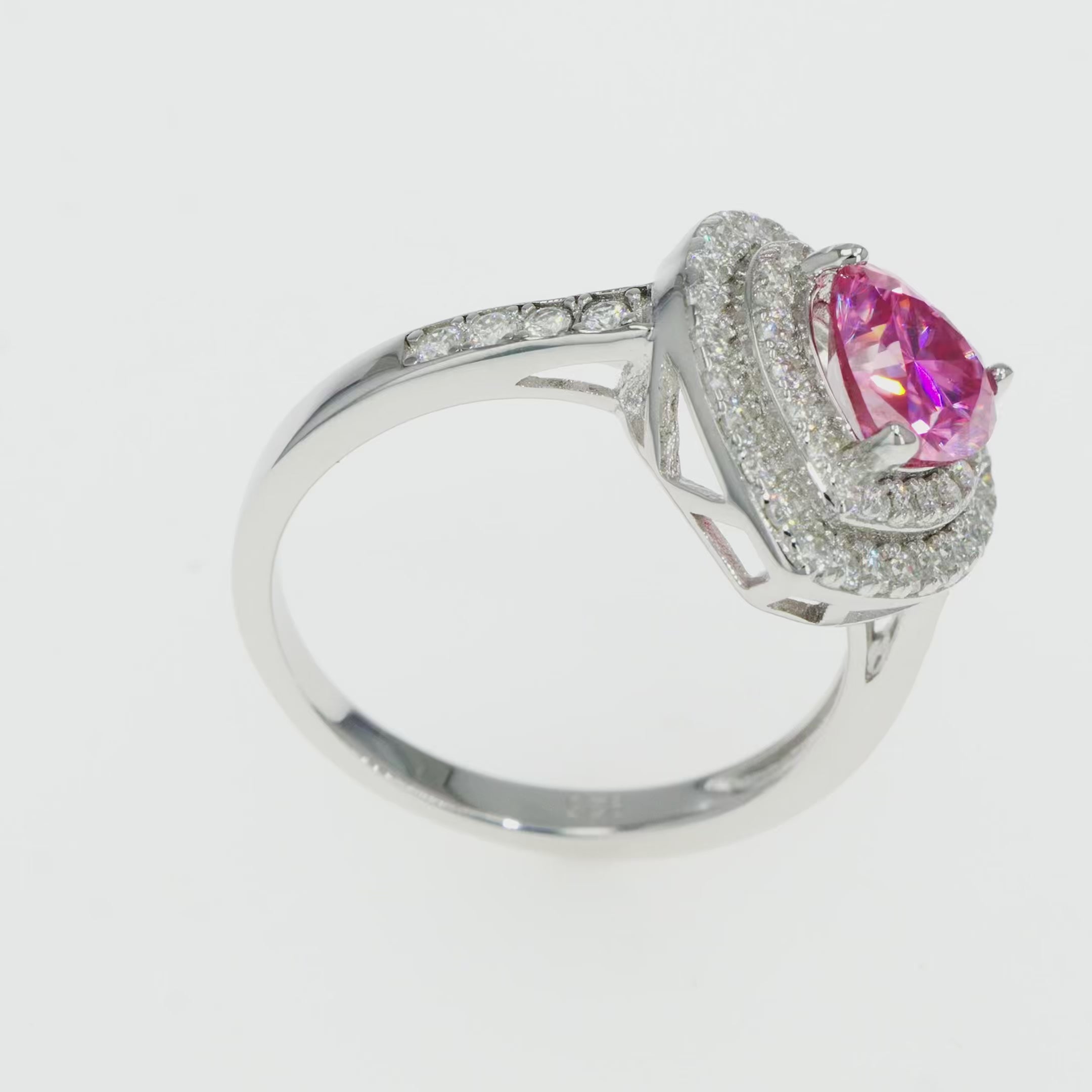 Pink Diamond Inspired & Moissanite Heart Halo Ring