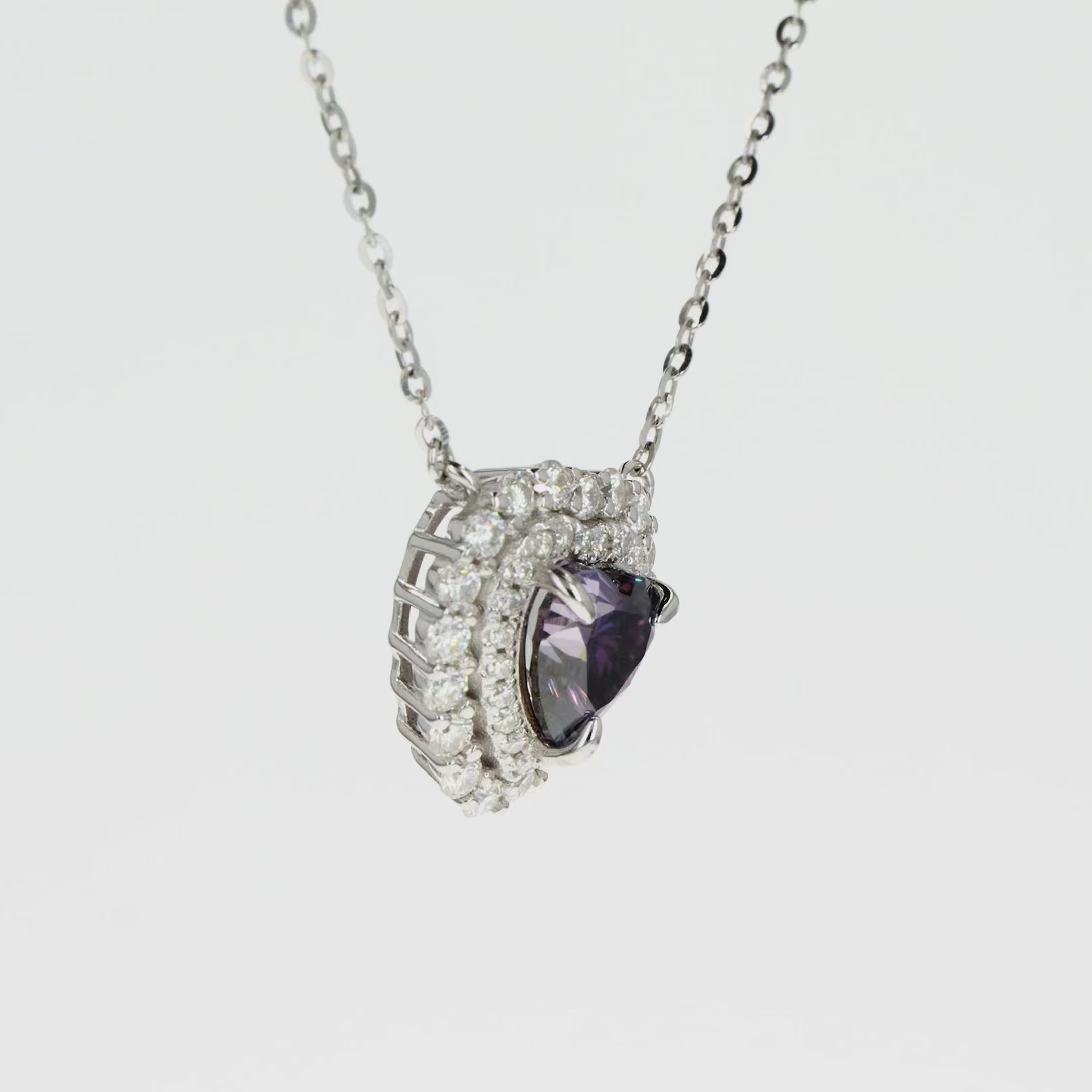 Lab Grown Diamonds Amethyst & Moissanite Heart Halo Pendant