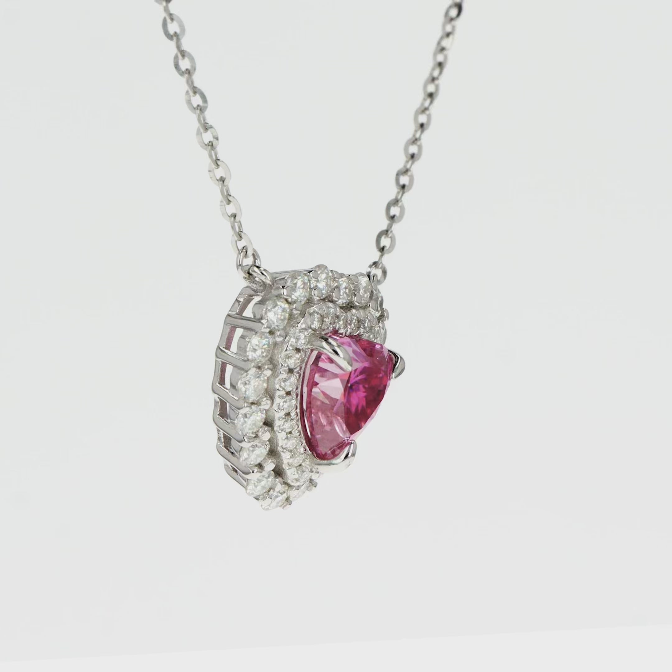 Pink Diamond Inspired & Moissanite Heart Halo Pendant