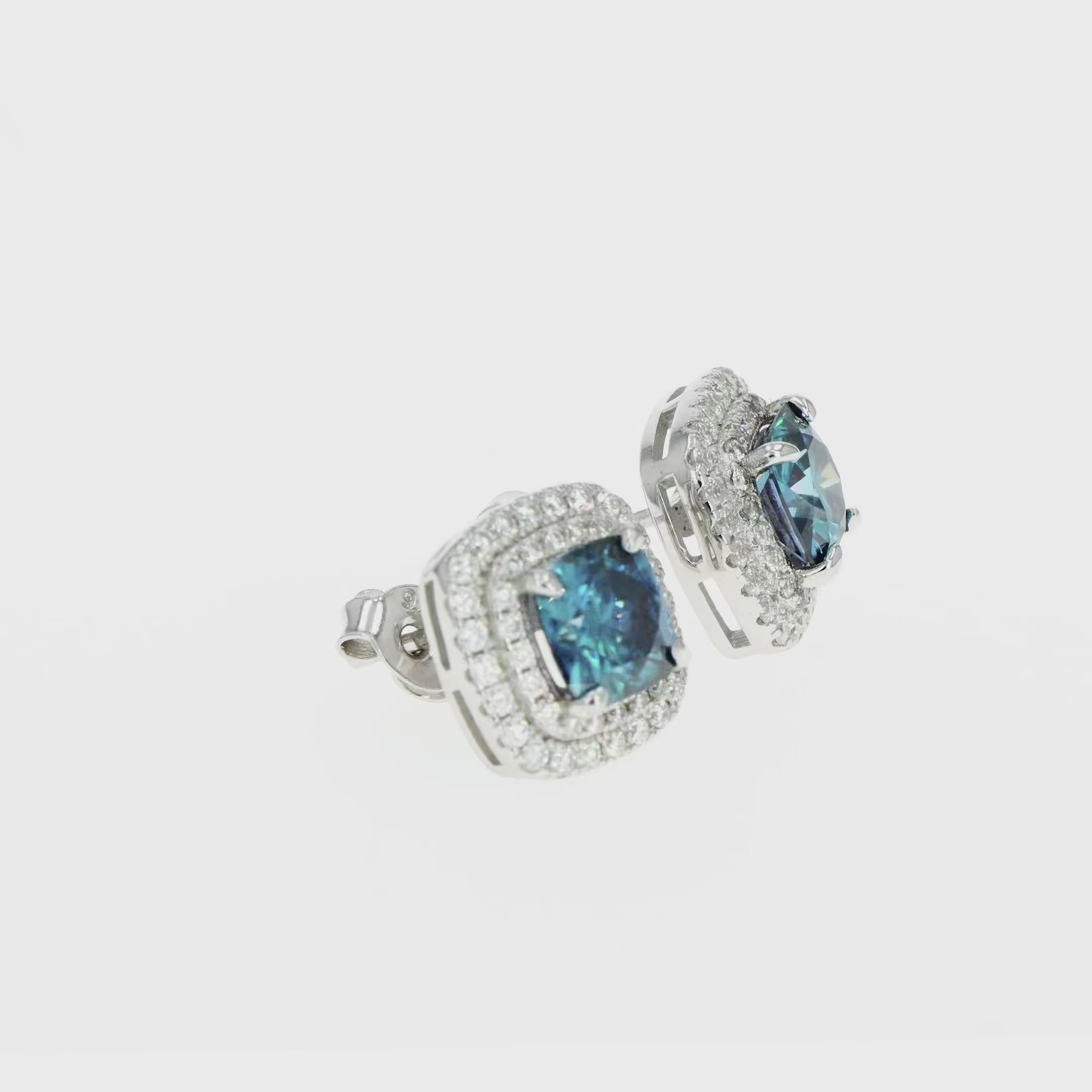 Blue Sapphire & Moissanite Cushion Halo Earrings